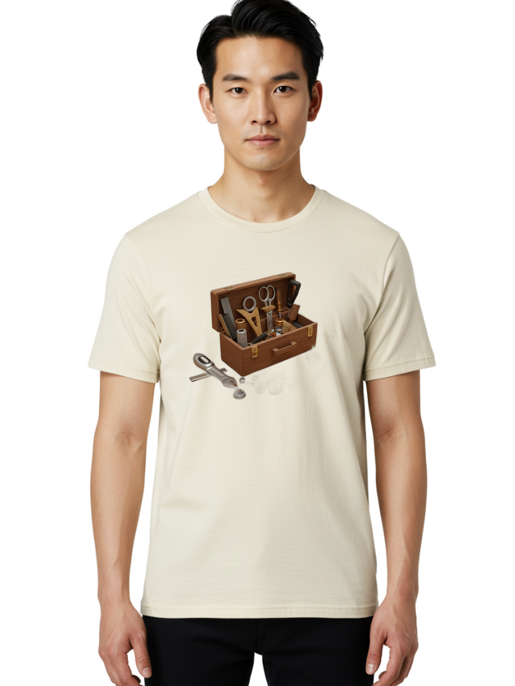 Sewing-Kit Men'S Graphic Tee, 100% Cotton, Comfortable Casual Summer Wear, Machine Washable, Sewing Kit, Wooden Box, Crafting Tools, Scissors, Spool Of Thread, Tailor Supplies, Sewing Accessories, Needle Threader Bad531