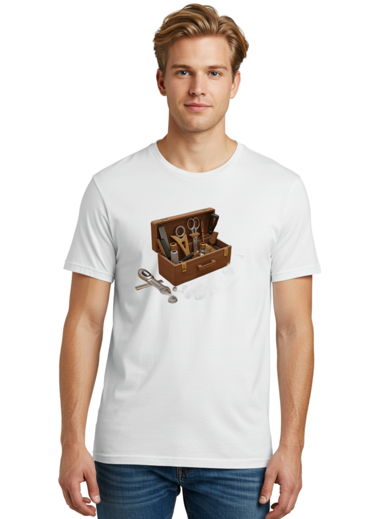 Sewing-Kit Men'S Graphic Tee, 100% Cotton, Comfortable Casual Summer Wear, Machine Washable, Sewing Kit, Wooden Box, Crafting Tools, Scissors, Spool Of Thread, Tailor Supplies, Sewing Accessories, Needle Threader Bad531