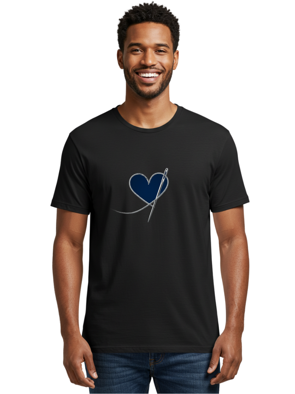 Sewing-Needle-Heart Men'S Graphic Tee, 100% Cotton, Comfortable Casual Summer Wear, Machine Washable, Heart With Needle And Thread, Sewn Love, Handmade Craft, Embroidery Art, Stitched Heart, Needlework, Diy Decoration, Silver Thread Bad533
