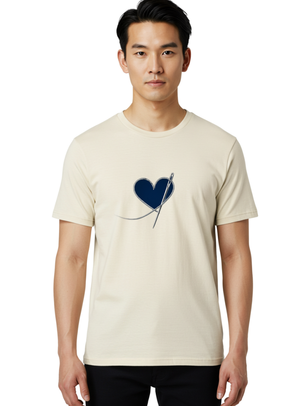 Sewing-Needle-Heart Men'S Graphic Tee, 100% Cotton, Comfortable Casual Summer Wear, Machine Washable, Heart With Needle And Thread, Sewn Love, Handmade Craft, Embroidery Art, Stitched Heart, Needlework, Diy Decoration, Silver Thread Bad533