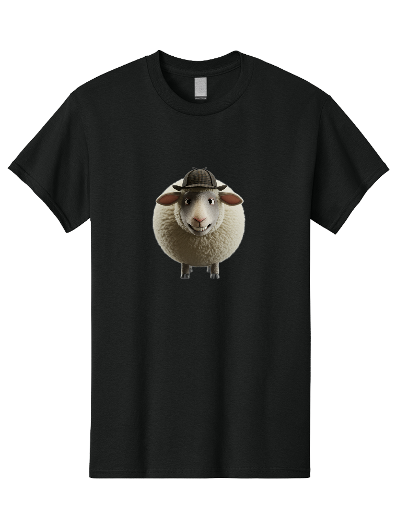 Shaun-The-Sheep-1 Men'S Graphic Tee, 100% Cotton, Comfortable Casual Summer Wear, Machine Washable, Cartoon Sheep, Detective Hat, Humorous Character, 3D Animation, Fluffy Sheep, Funny Animal, Detective Sheep, Fictional Character, Bad536