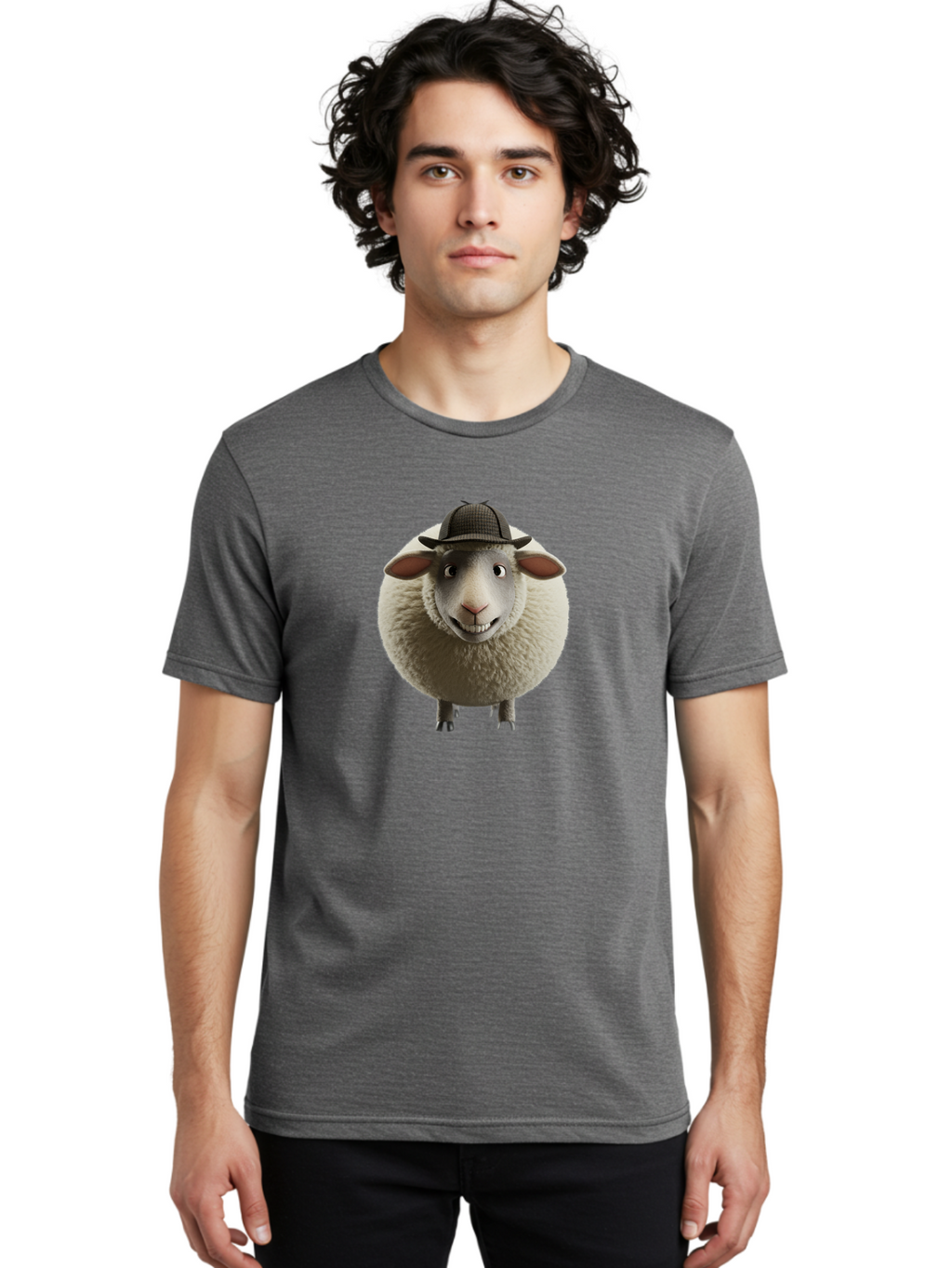 Shaun-The-Sheep-1 Men'S Graphic Tee, 100% Cotton, Comfortable Casual Summer Wear, Machine Washable, Cartoon Sheep, Detective Hat, Humorous Character, 3D Animation, Fluffy Sheep, Funny Animal, Detective Sheep, Fictional Character, Bad536