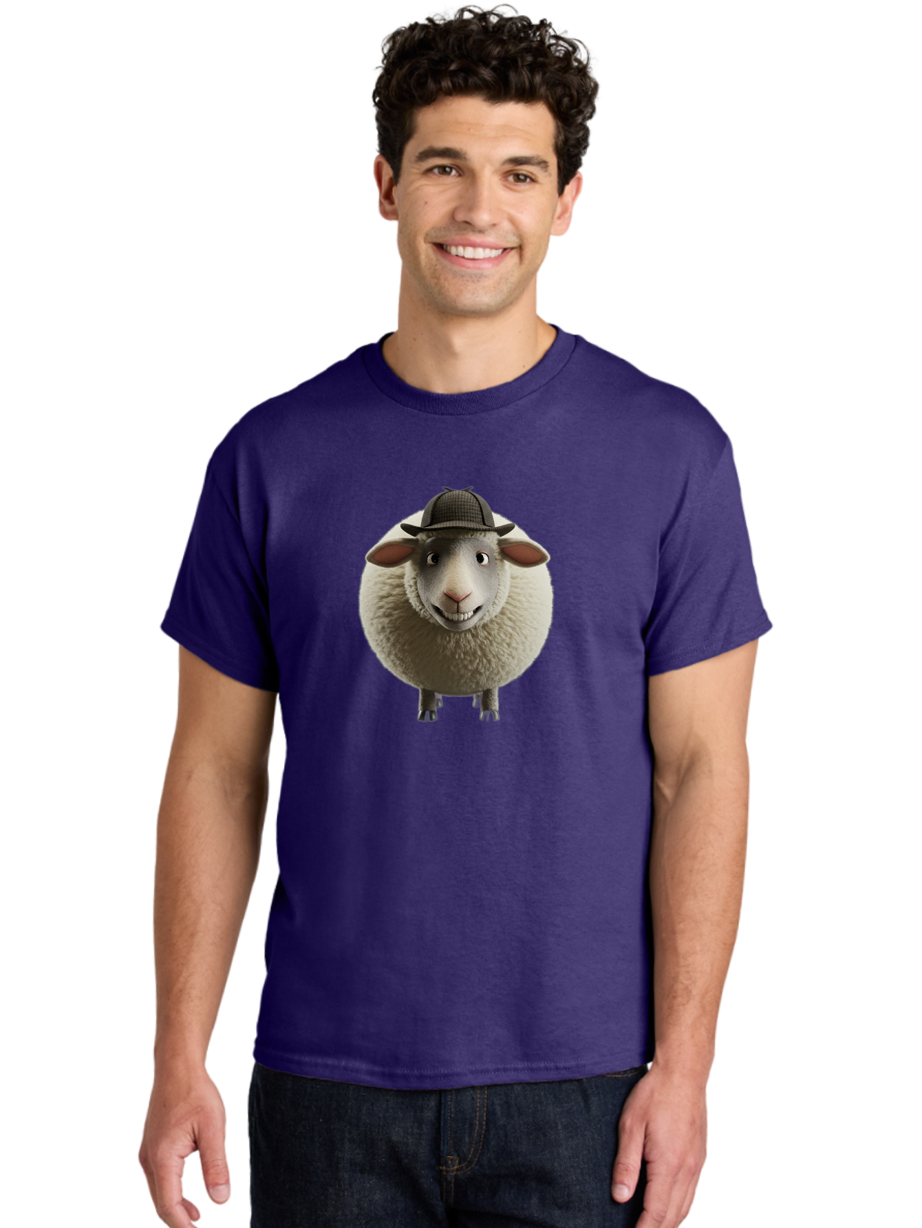 Shaun-The-Sheep-1 Men'S Graphic Tee, 100% Cotton, Comfortable Casual Summer Wear, Machine Washable, Cartoon Sheep, Detective Hat, Humorous Character, 3D Animation, Fluffy Sheep, Funny Animal, Detective Sheep, Fictional Character, Bad536