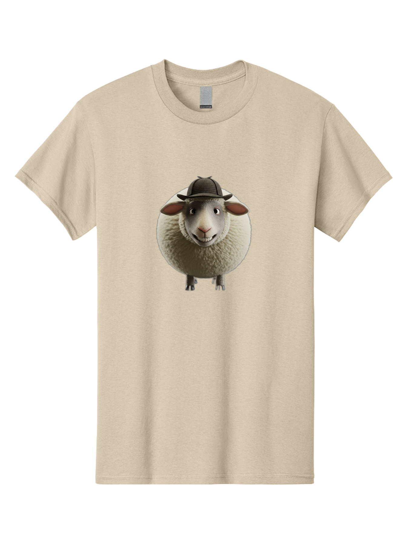 Shaun-The-Sheep-1 Men'S Graphic Tee, 100% Cotton, Comfortable Casual Summer Wear, Machine Washable, Cartoon Sheep, Detective Hat, Humorous Character, 3D Animation, Fluffy Sheep, Funny Animal, Detective Sheep, Fictional Character, Bad536