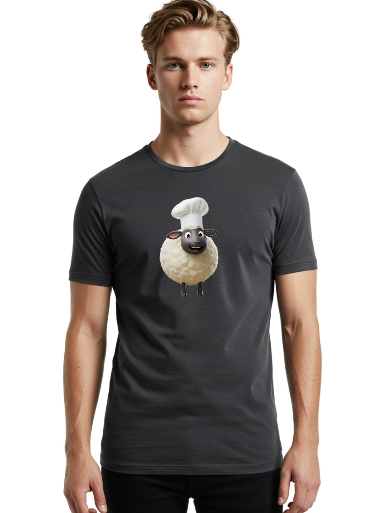 Shaun-The-Sheep-Chef Men'S Graphic Tee, 100% Cotton, Comfortable Casual Summer Wear, Machine Washable, Shaun The Sheep, Chef Hat, Cartoon Character, Cooking, Culinary, Funny Animal, 3D Animation, Character Design, Humorous, Whimsical, Lamb, Bad537