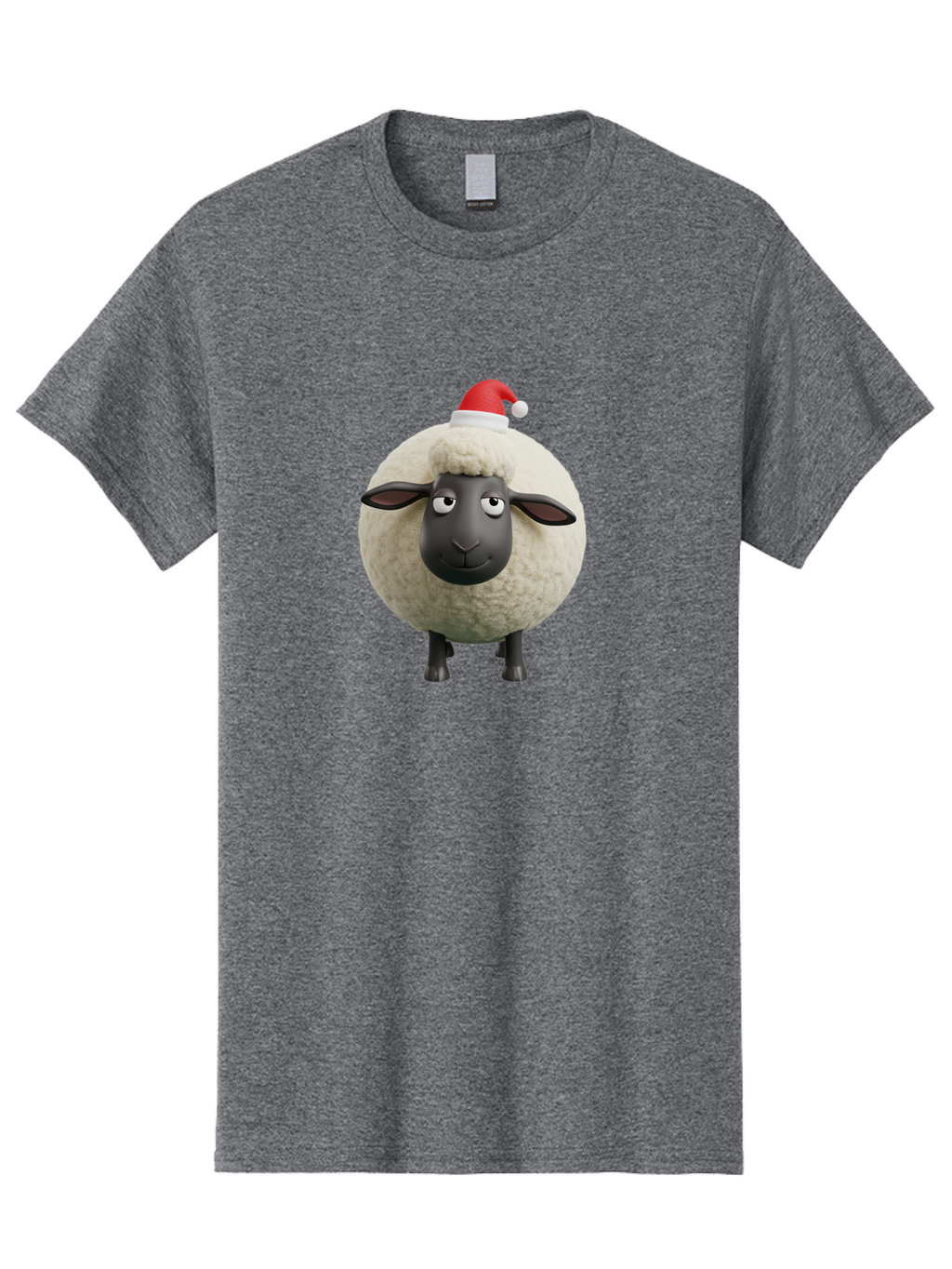 Shaun-The-Sheep-Christmas Men'S Graphic Tee, 100% Cotton, Comfortable Casual Summer Wear, Machine Washable, Cartoon Sheep, Shaun The Sheep, Fluffy White Sheep, Christmas Hat, Red And White Santa Hat, Funny Character, 3D Animation, Bad538