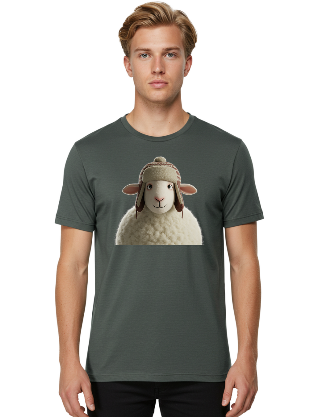 Shaun-The-Sheep Men'S Graphic Tee, 100% Cotton, Comfortable Casual Summer Wear, Machine Washable, Cartoon Sheep, Fluffy Sheep, Sheep With Hat, Funny Animal, Cute Character, Lovable Cartoon, Sheep Mascot, Funny Sheep, Woolly Sheep, Bad542