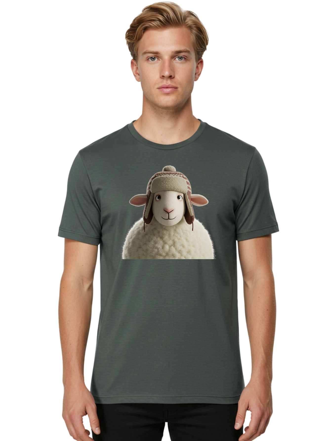 Shaun-The-Sheep Men'S Graphic Tee, 100% Cotton, Comfortable Casual Summer Wear, Machine Washable, Cartoon Sheep, Fluffy Sheep, Sheep With Hat, Funny Animal, Cute Character, Lovable Cartoon, Sheep Mascot, Funny Sheep, Woolly Sheep, Bad542