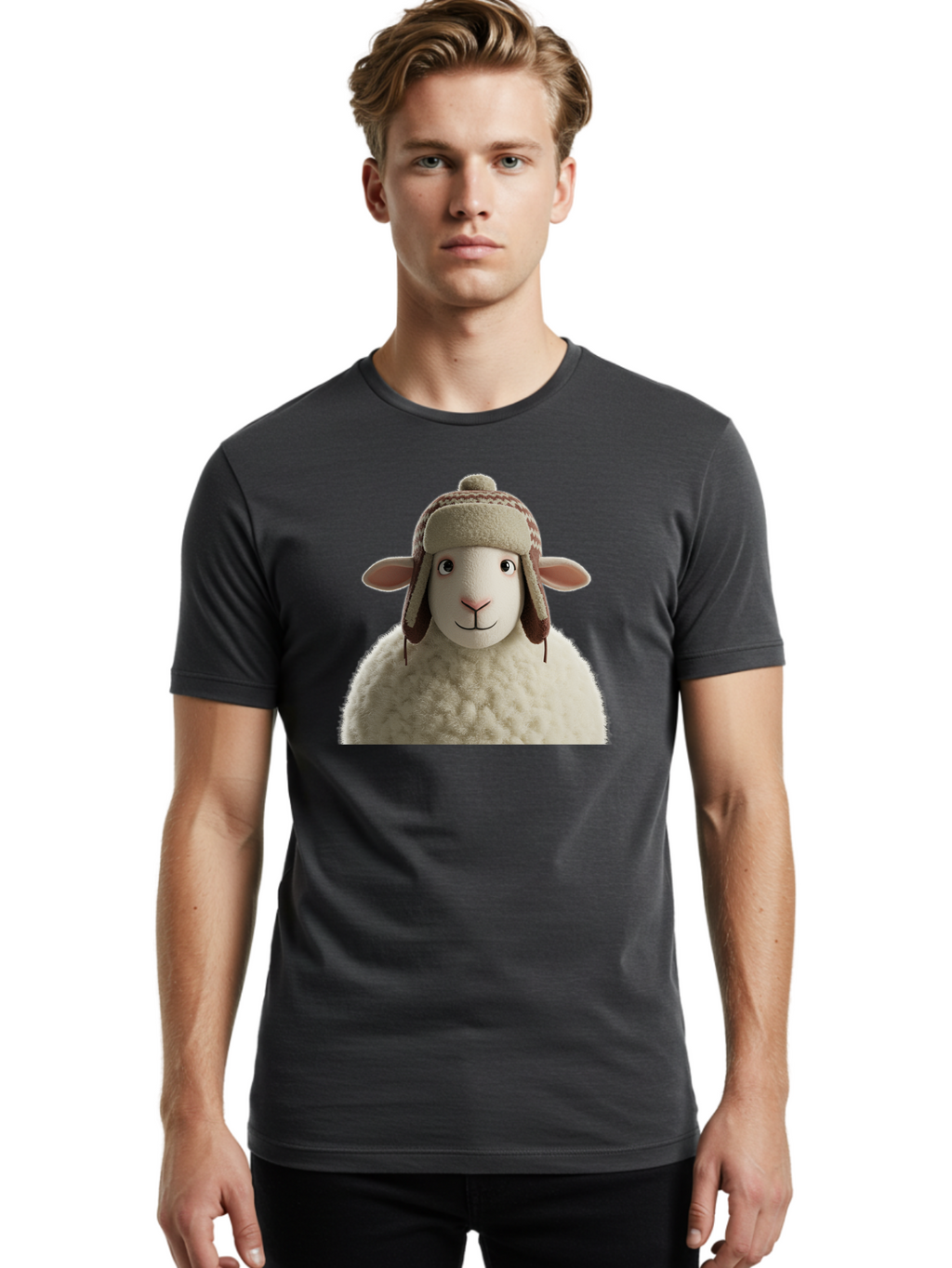 Shaun-The-Sheep Men'S Graphic Tee, 100% Cotton, Comfortable Casual Summer Wear, Machine Washable, Cartoon Sheep, Fluffy Sheep, Sheep With Hat, Funny Animal, Cute Character, Lovable Cartoon, Sheep Mascot, Funny Sheep, Woolly Sheep, Bad542