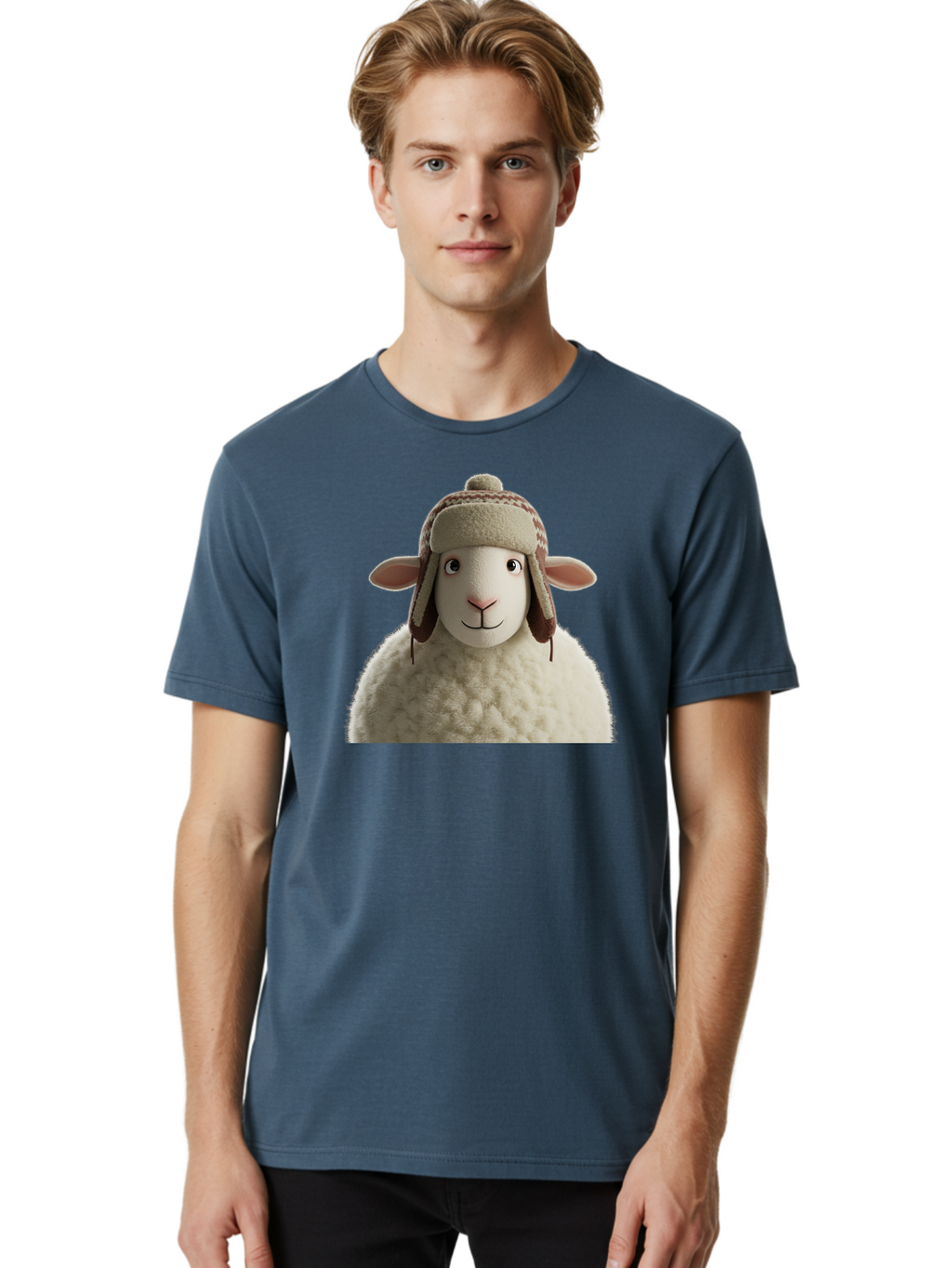 Shaun-The-Sheep Men'S Graphic Tee, 100% Cotton, Comfortable Casual Summer Wear, Machine Washable, Cartoon Sheep, Fluffy Sheep, Sheep With Hat, Funny Animal, Cute Character, Lovable Cartoon, Sheep Mascot, Funny Sheep, Woolly Sheep, Bad542