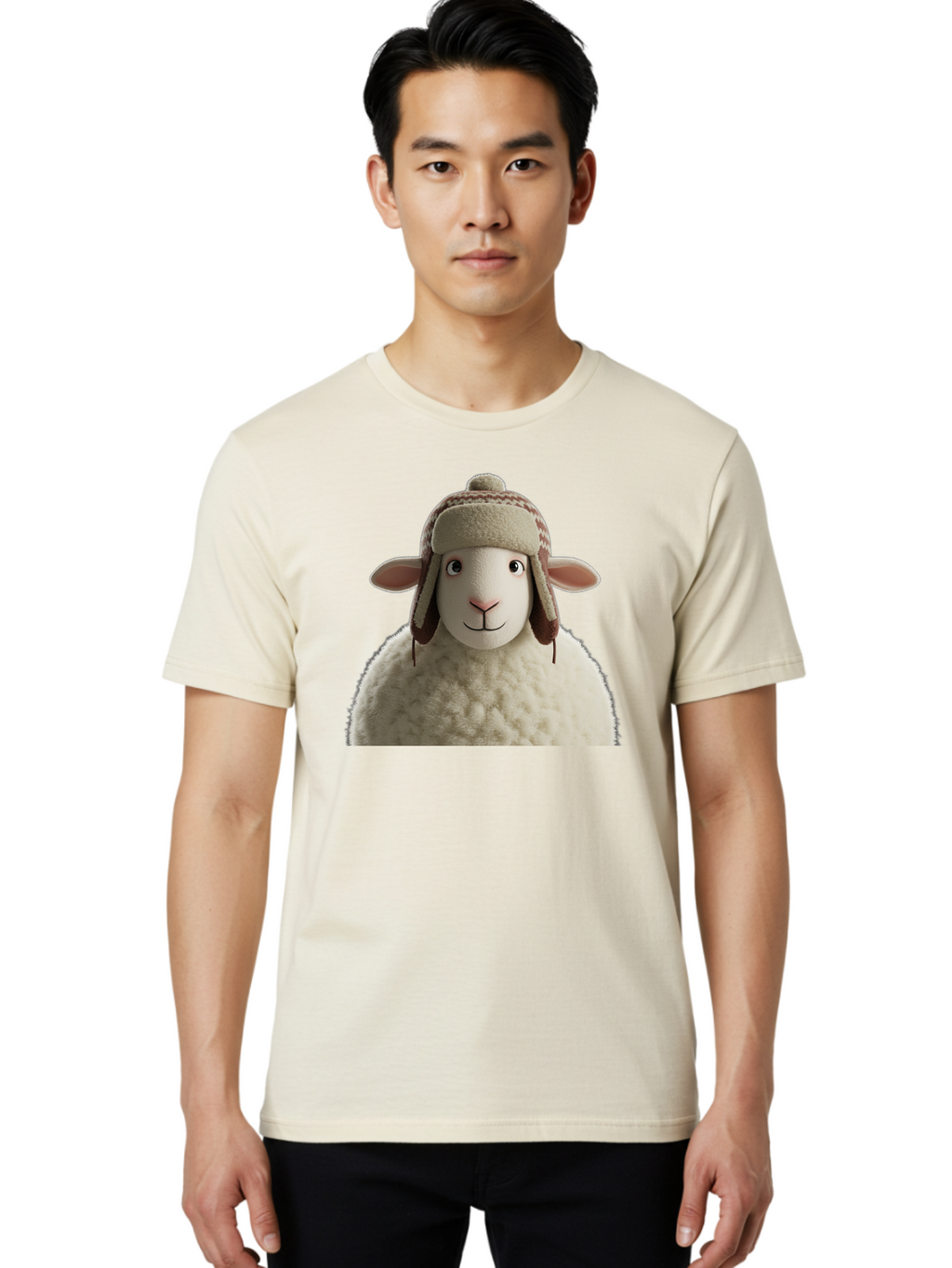 Shaun-The-Sheep Men'S Graphic Tee, 100% Cotton, Comfortable Casual Summer Wear, Machine Washable, Cartoon Sheep, Fluffy Sheep, Sheep With Hat, Funny Animal, Cute Character, Lovable Cartoon, Sheep Mascot, Funny Sheep, Woolly Sheep, Bad542