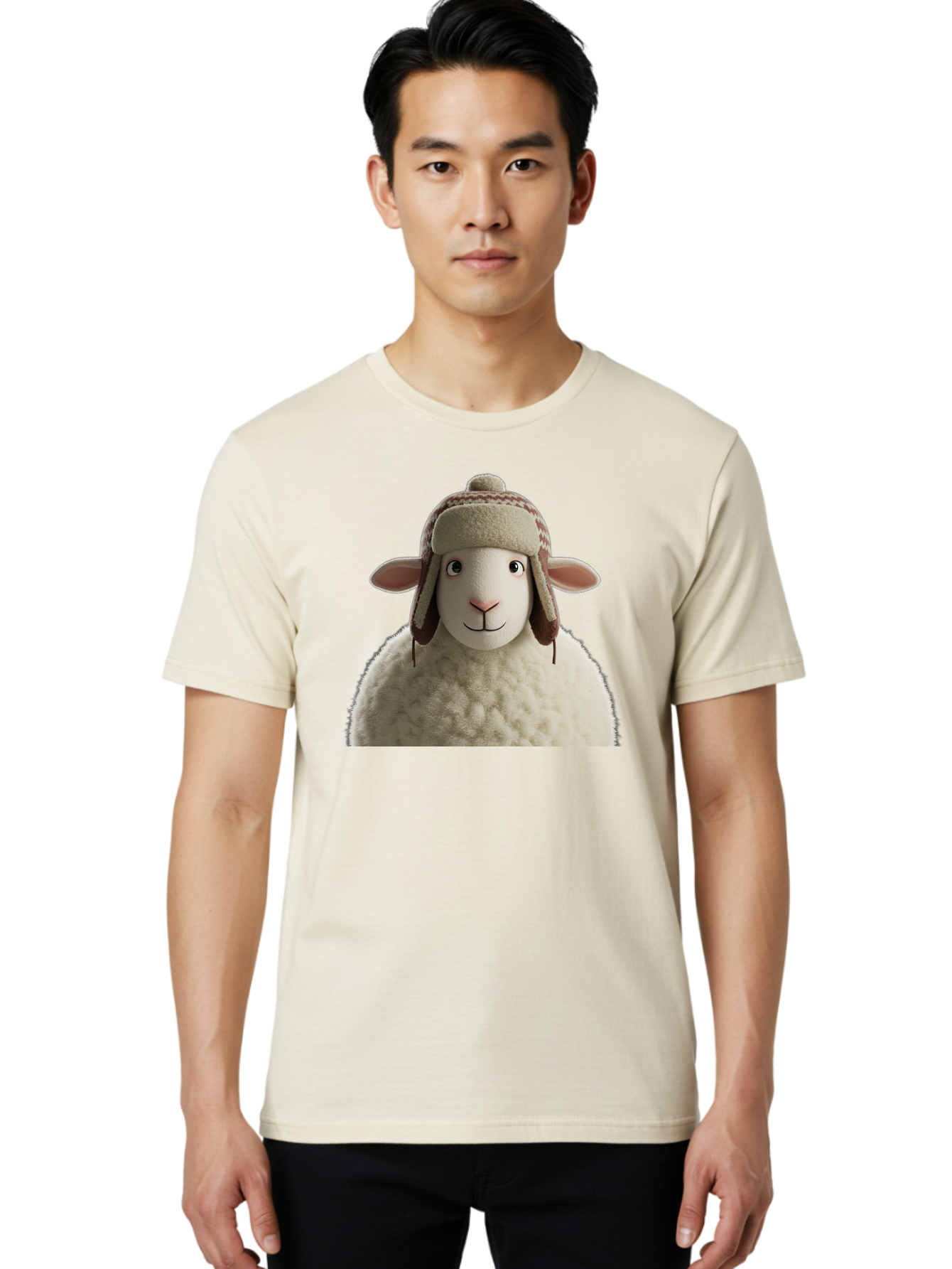 Shaun-The-Sheep Men'S Graphic Tee, 100% Cotton, Comfortable Casual Summer Wear, Machine Washable, Cartoon Sheep, Fluffy Sheep, Sheep With Hat, Funny Animal, Cute Character, Lovable Cartoon, Sheep Mascot, Funny Sheep, Woolly Sheep, Bad542