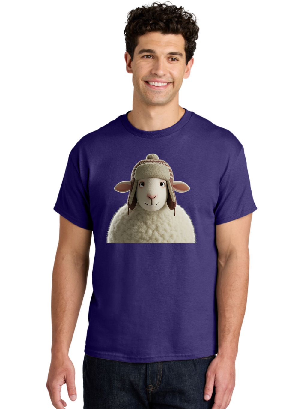 Shaun-The-Sheep Men'S Graphic Tee, 100% Cotton, Comfortable Casual Summer Wear, Machine Washable, Cartoon Sheep, Fluffy Sheep, Sheep With Hat, Funny Animal, Cute Character, Lovable Cartoon, Sheep Mascot, Funny Sheep, Woolly Sheep, Bad542