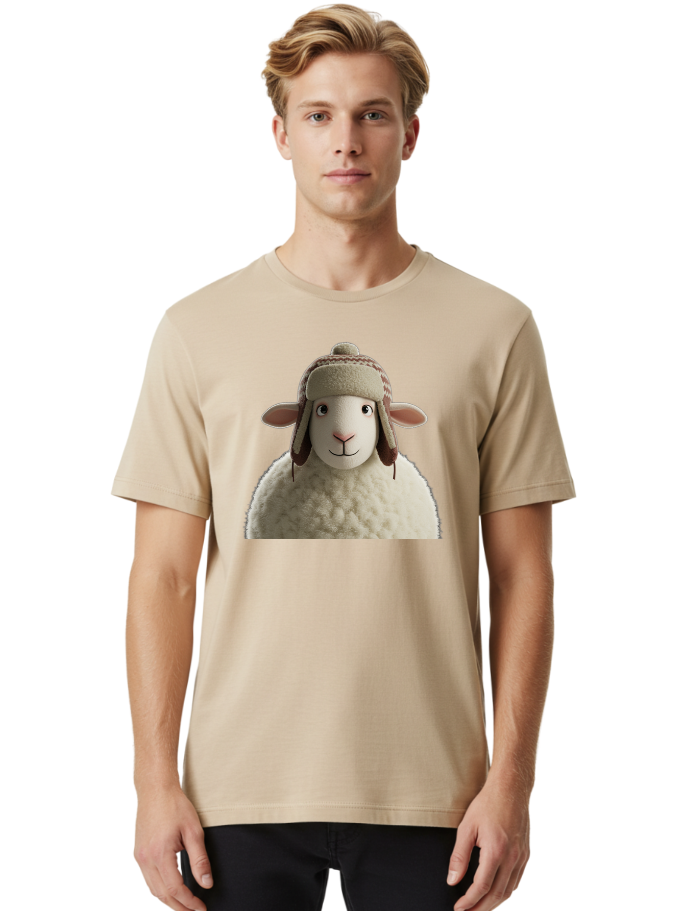 Shaun-The-Sheep Men'S Graphic Tee, 100% Cotton, Comfortable Casual Summer Wear, Machine Washable, Cartoon Sheep, Fluffy Sheep, Sheep With Hat, Funny Animal, Cute Character, Lovable Cartoon, Sheep Mascot, Funny Sheep, Woolly Sheep, Bad542