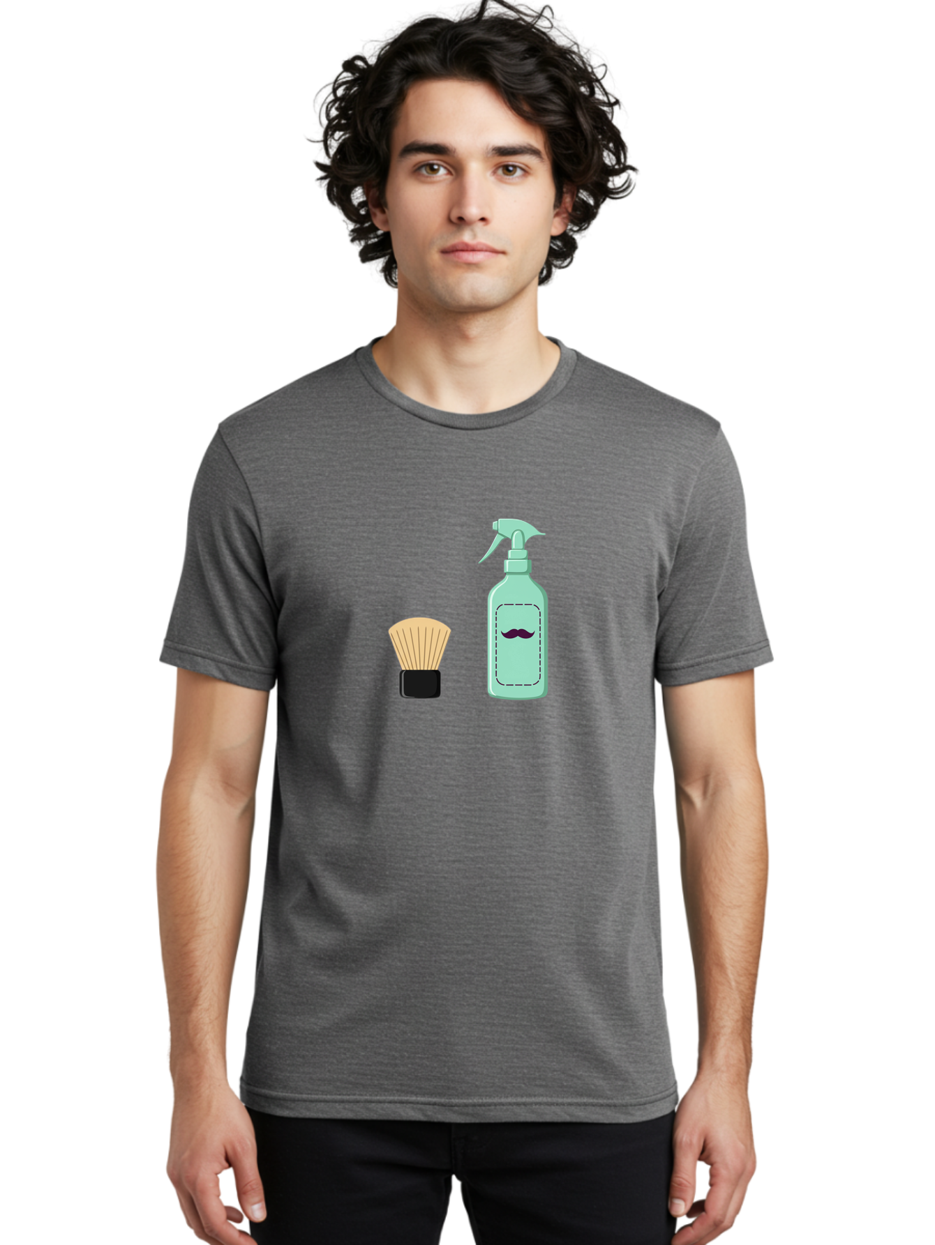 Shaving-Brush-And-Spray-Bottle Men'S Graphic Tee, 100% Cotton, Comfortable Casual Summer Wear, Machine Washable, Shaving Brush, Shaving Kit, Mustache Grooming, Men'S Grooming Products, Personal Care, Grooming Accessories, Shaving Essentials, Bad543
