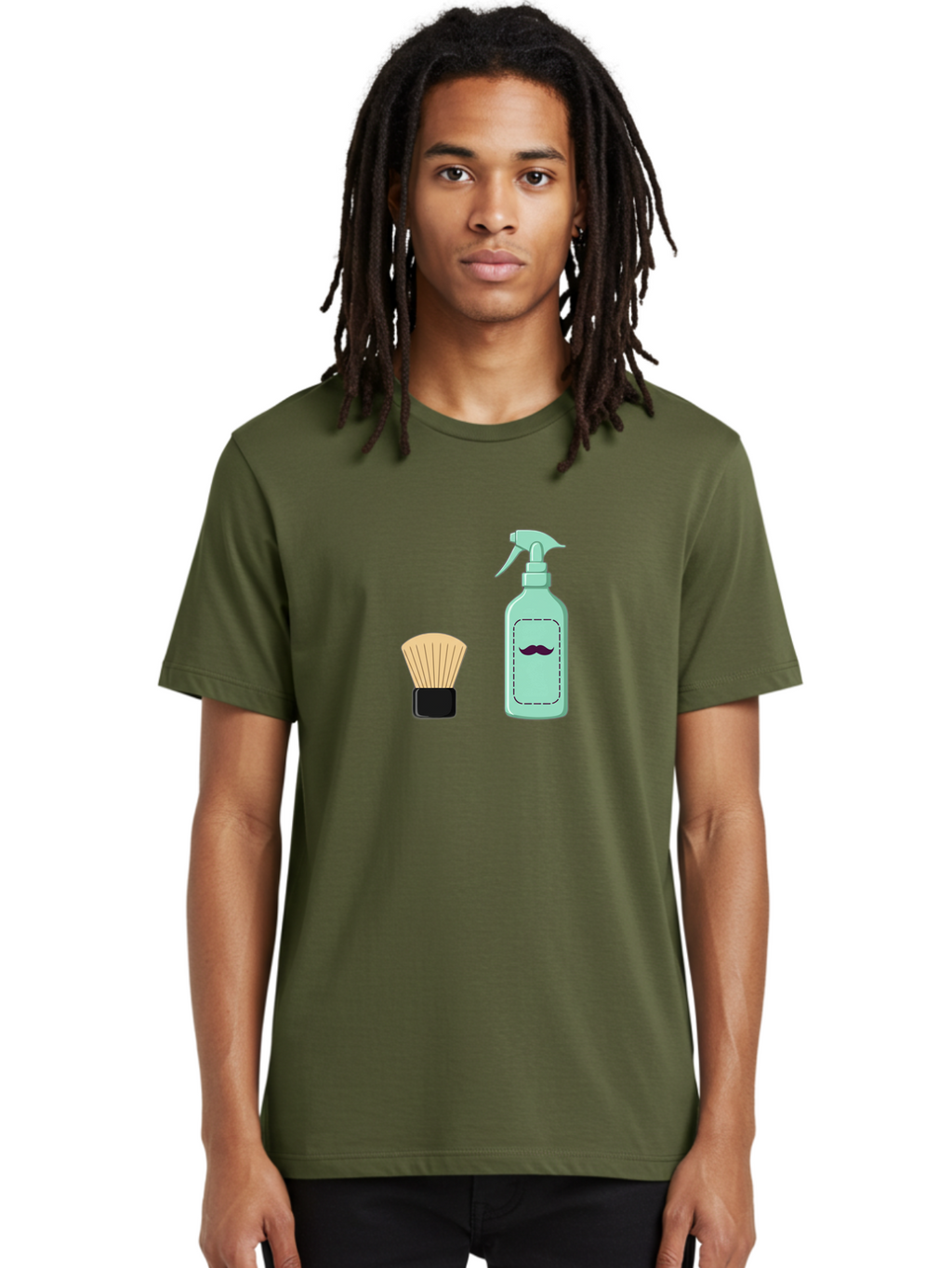 Shaving-Brush-And-Spray-Bottle Men'S Graphic Tee, 100% Cotton, Comfortable Casual Summer Wear, Machine Washable, Shaving Brush, Shaving Kit, Mustache Grooming, Men'S Grooming Products, Personal Care, Grooming Accessories, Shaving Essentials, Bad543