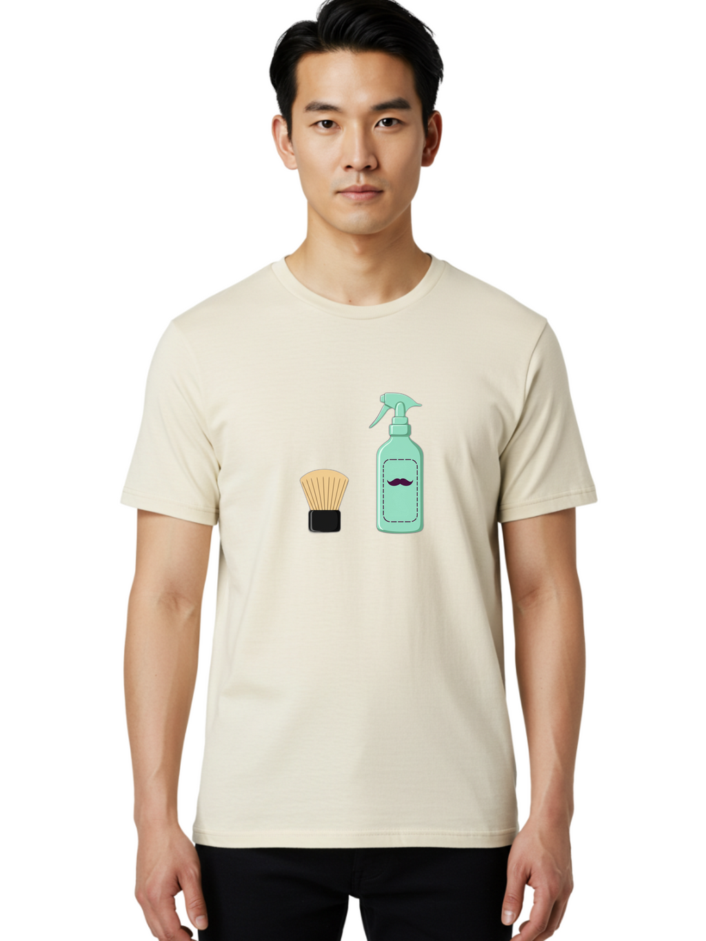 Shaving-Brush-And-Spray-Bottle Men'S Graphic Tee, 100% Cotton, Comfortable Casual Summer Wear, Machine Washable, Shaving Brush, Shaving Kit, Mustache Grooming, Men'S Grooming Products, Personal Care, Grooming Accessories, Shaving Essentials, Bad543
