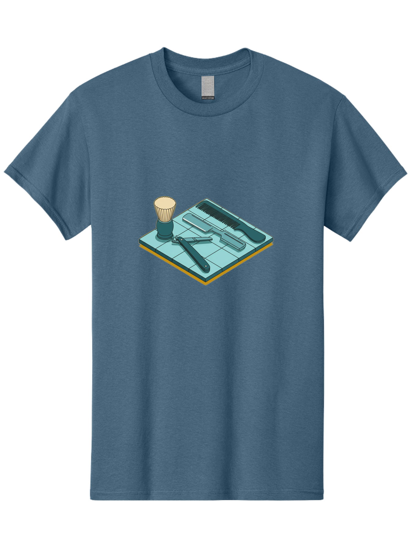 Shaving-Kit Men'S Graphic Tee, 100% Cotton, Comfortable Casual Summer Wear, Machine Washable, Shaving Kit, Straight Razor, Comb, Shaving Brush, Grooming Tools, Men'S Grooming, Barber Supplies, Personal Care Bad546