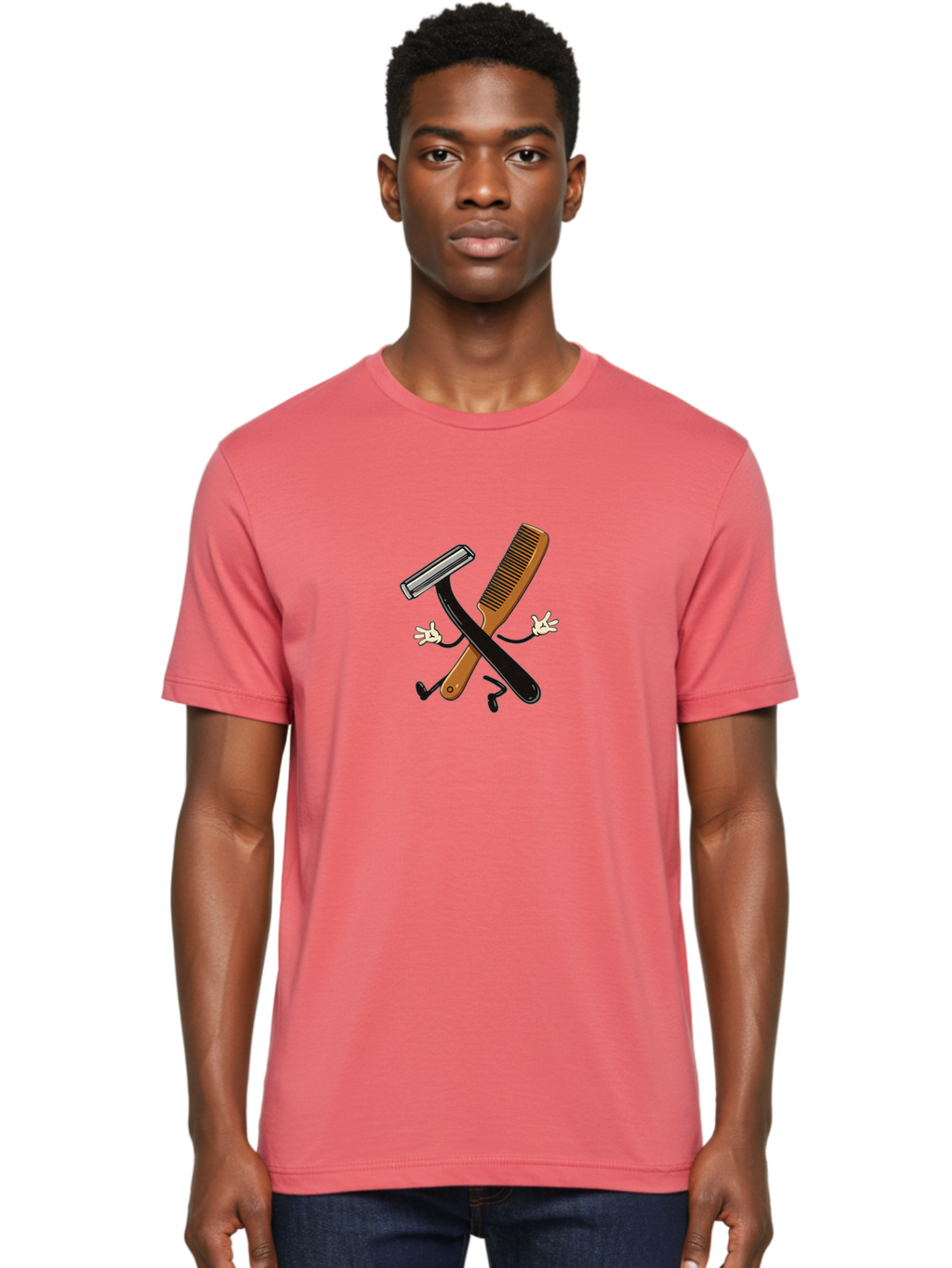 Shaving-Razor-Comb Men'S Graphic Tee, 100% Cotton, Comfortable Casual Summer Wear, Machine Washable, Shaving Razor And Comb, Grooming Tools, Barber Supplies, Men'S Grooming, Shaving Accessories, Styling Comb Bad547