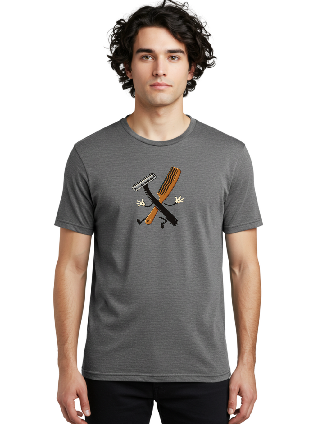 Shaving-Razor-Comb Men'S Graphic Tee, 100% Cotton, Comfortable Casual Summer Wear, Machine Washable, Shaving Razor And Comb, Grooming Tools, Barber Supplies, Men'S Grooming, Shaving Accessories, Styling Comb Bad547