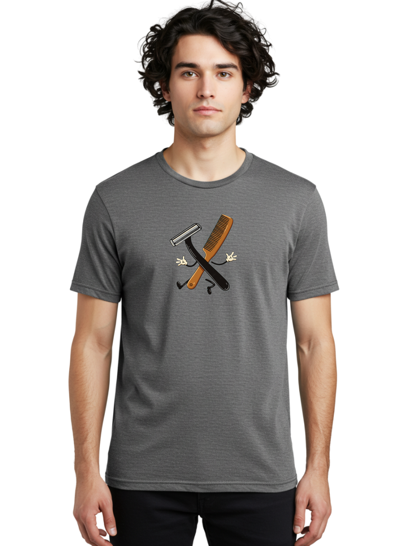 Shaving-Razor-Comb Men'S Graphic Tee, 100% Cotton, Comfortable Casual Summer Wear, Machine Washable, Shaving Razor And Comb, Grooming Tools, Barber Supplies, Men'S Grooming, Shaving Accessories, Styling Comb Bad547