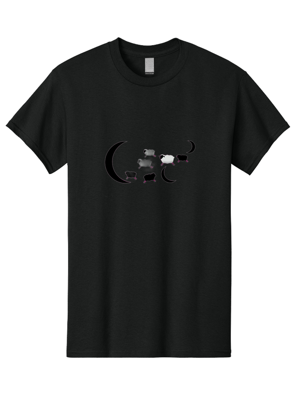 Sheep-And-Moon Men'S Graphic Tee, 100% Cotton, Comfortable Casual Summer Wear, Machine Washable, Sheep Jumping, Crescent Moon, Flock Of Sheep, Counting Sheep, Sleep Aid, Surreal Artwork, Dreamy Imagery, Black And White Sheep, Minimalist Design Bad548