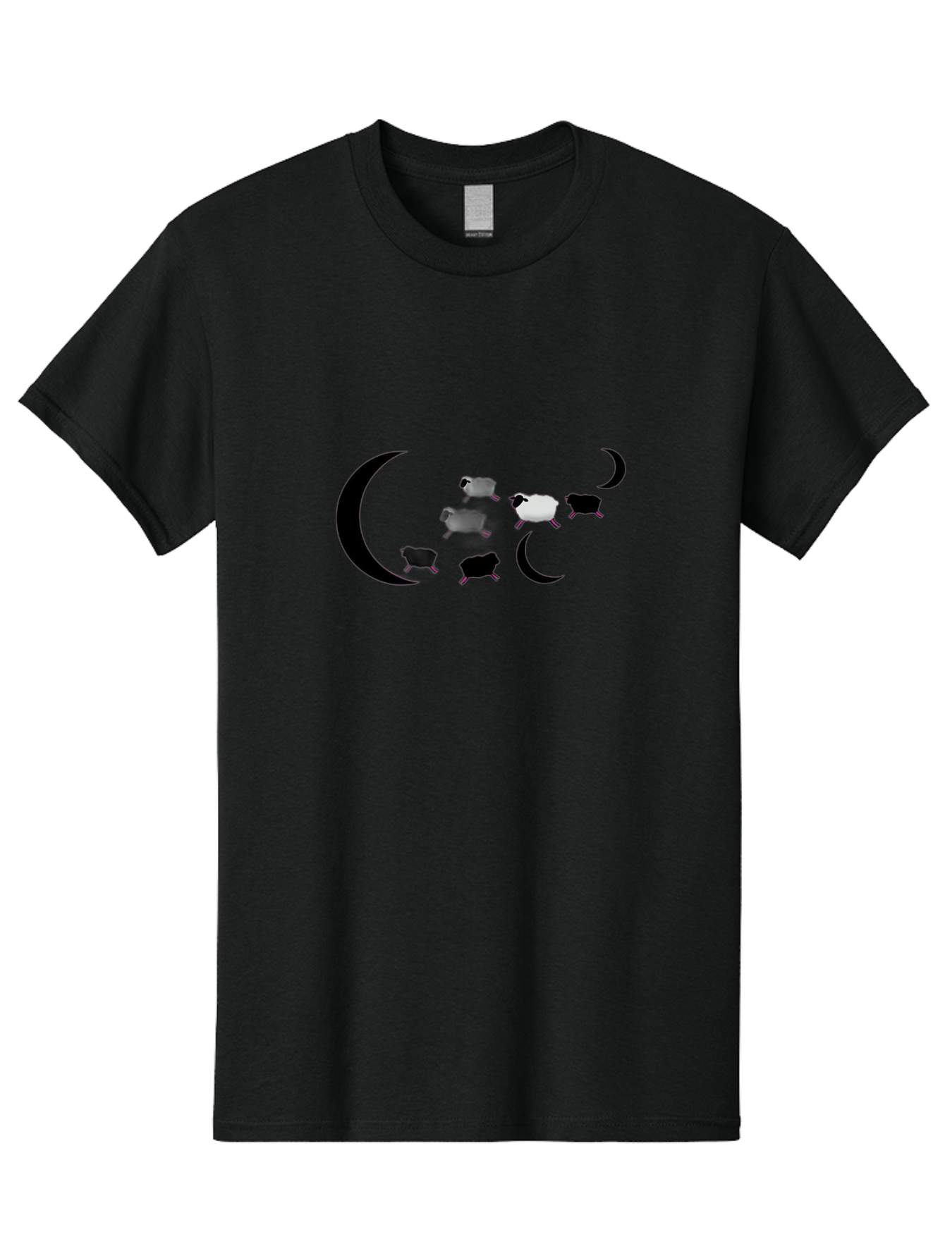Sheep-And-Moon Men'S Graphic Tee, 100% Cotton, Comfortable Casual Summer Wear, Machine Washable, Sheep Jumping, Crescent Moon, Flock Of Sheep, Counting Sheep, Sleep Aid, Surreal Artwork, Dreamy Imagery, Black And White Sheep, Minimalist Design Bad548
