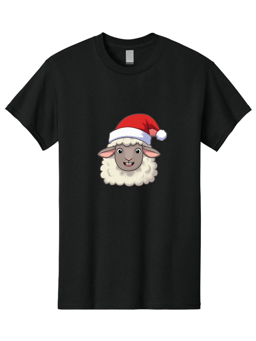 Sheep-In-Santa-Hat Men'S Graphic Tee, 100% Cotton, Comfortable Casual Summer Wear, Machine Washable, Cartoon Sheep, Santa Hat, Festive Character, Holiday Cheer, Cute Animal, Fluffy Sheep, Christmas Theme, Fun Design, Playful Illustration, Bad550