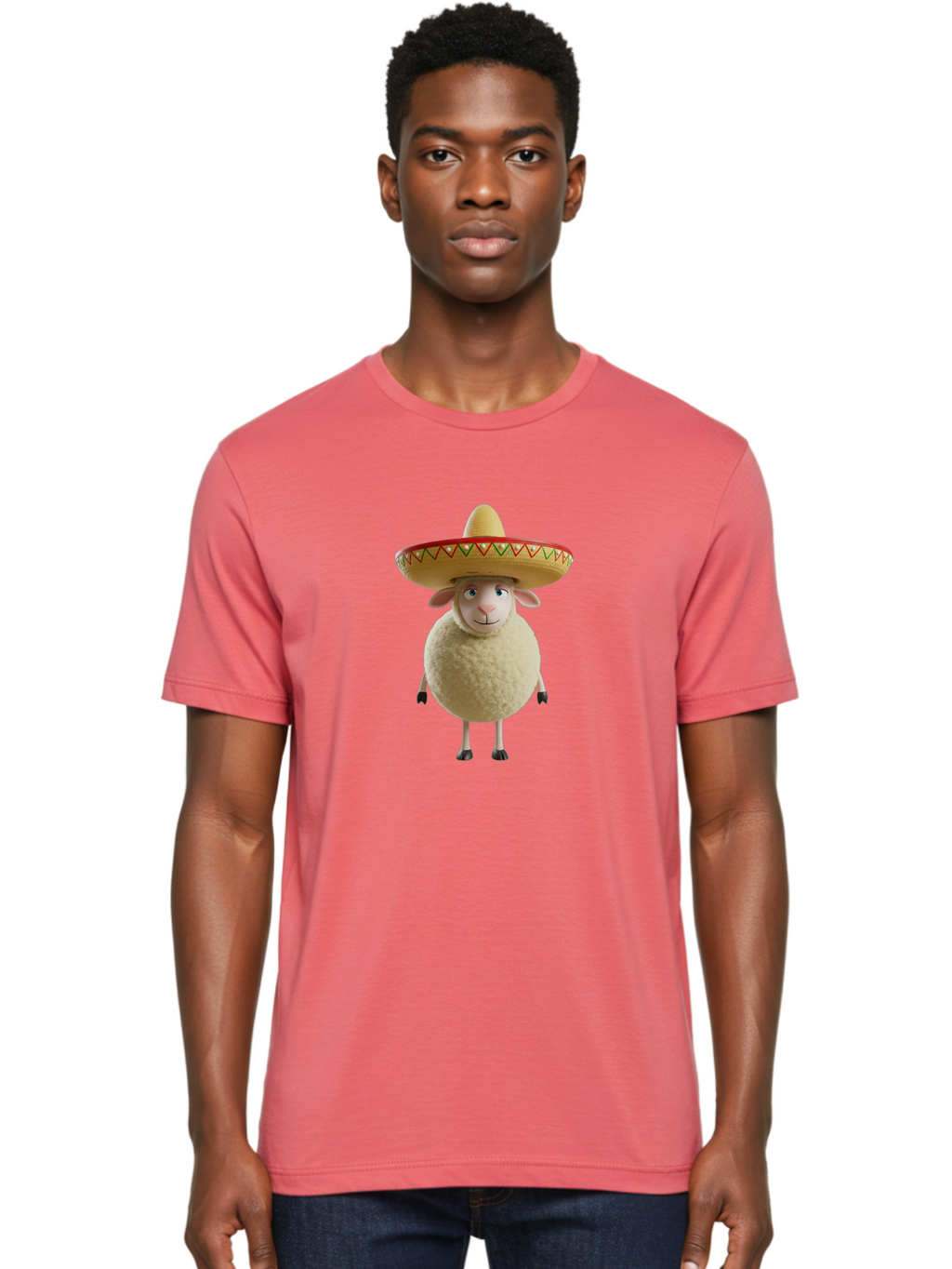 Sheep-In-Sombrero Men'S Graphic Tee, 100% Cotton, Comfortable Casual Summer Wear, Machine Washable, Cartoon Sheep Wearing Sombrero, Funny Animal, Humorous Illustration, Playful Character, Whimsical Design, Sheep In Hat Bad551