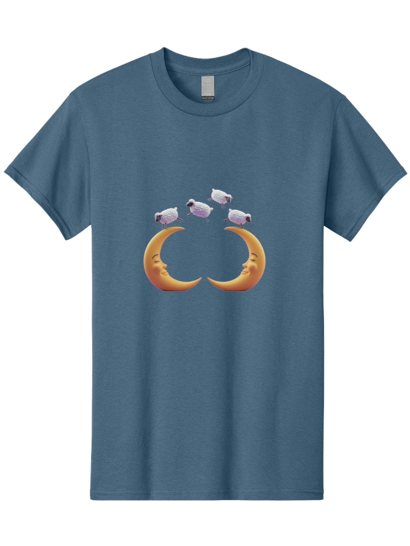 Sheep-On-Crescent-Moons Men'S Graphic Tee, 100% Cotton, Comfortable Casual Summer Wear, Machine Washable, Sheep Jumping Over Moon, Cartoon Moon Faces, Whimsical Illustration, Lunar Symbolism, Dreamy Scene, Surreal Art, Moonlight, Bad557