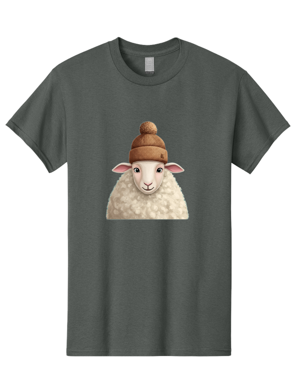 Sheep-With-Beanie Men'S Graphic Tee, 100% Cotton, Comfortable Casual Summer Wear, Machine Washable, Cartoon Sheep, Fluffy Sheep, Sheep Wearing Beanie, Winter Accessories, Cute Animal, Sheep Character, Playful Illustration, Sheep In Hat Bad559