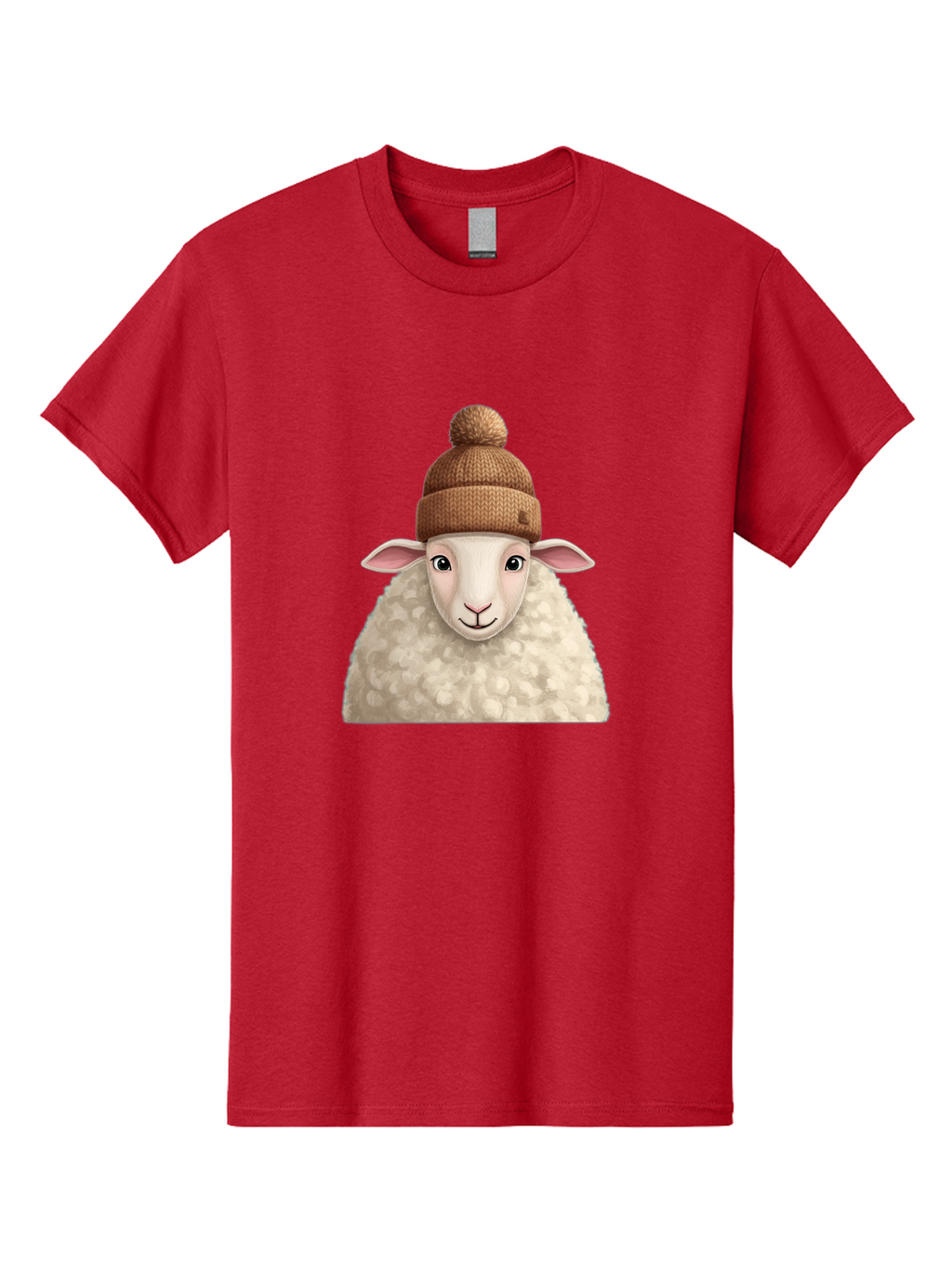 Sheep-With-Beanie Men'S Graphic Tee, 100% Cotton, Comfortable Casual Summer Wear, Machine Washable, Cartoon Sheep, Fluffy Sheep, Sheep Wearing Beanie, Winter Accessories, Cute Animal, Sheep Character, Playful Illustration, Sheep In Hat Bad559