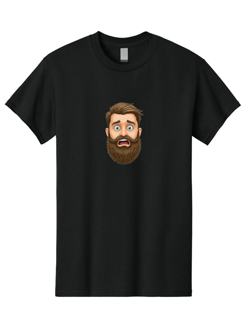 Shocked-Bearded-Man Men'S Graphic Tee, 100% Cotton, Comfortable Casual Summer Wear, Machine Washable, Shocked Facial Expression, Surprised Cartoon Character, Blue-Eyed Man, Brown Hair And Beard, Mouth Agape, Shocked Emoji, Bad560