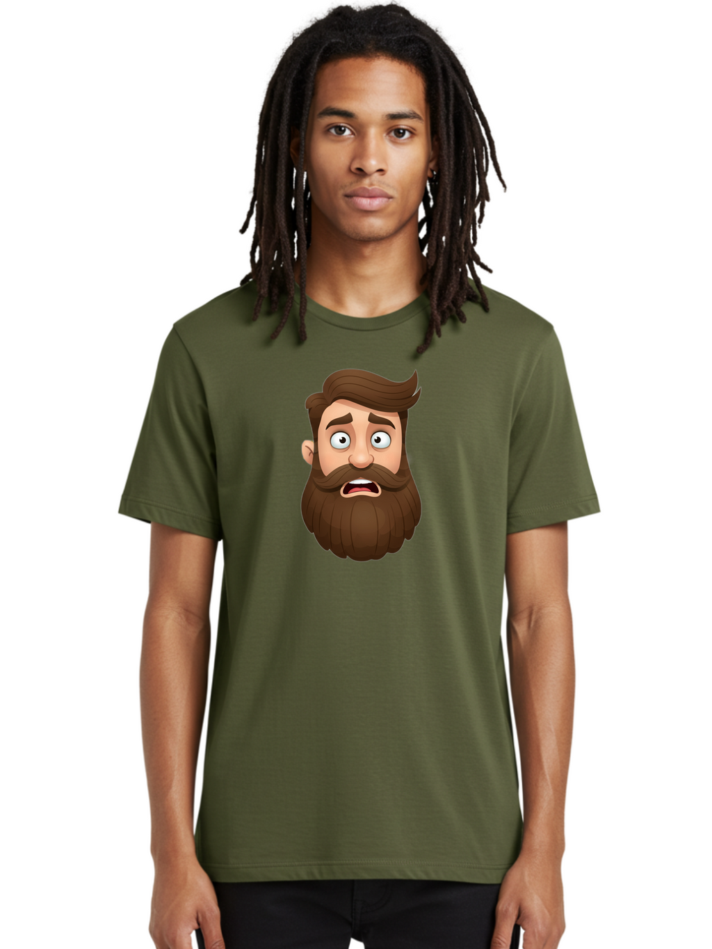 Shocked-Man Men'S Graphic Tee, 100% Cotton, Comfortable Casual Summer Wear, Machine Washable, Cartoon Character, Shocked Expression, Wide Eyes, Open Mouth, Surprised Face, Bearded Man, Comic Style, Exaggerated Features, Emotional Reaction Bad561