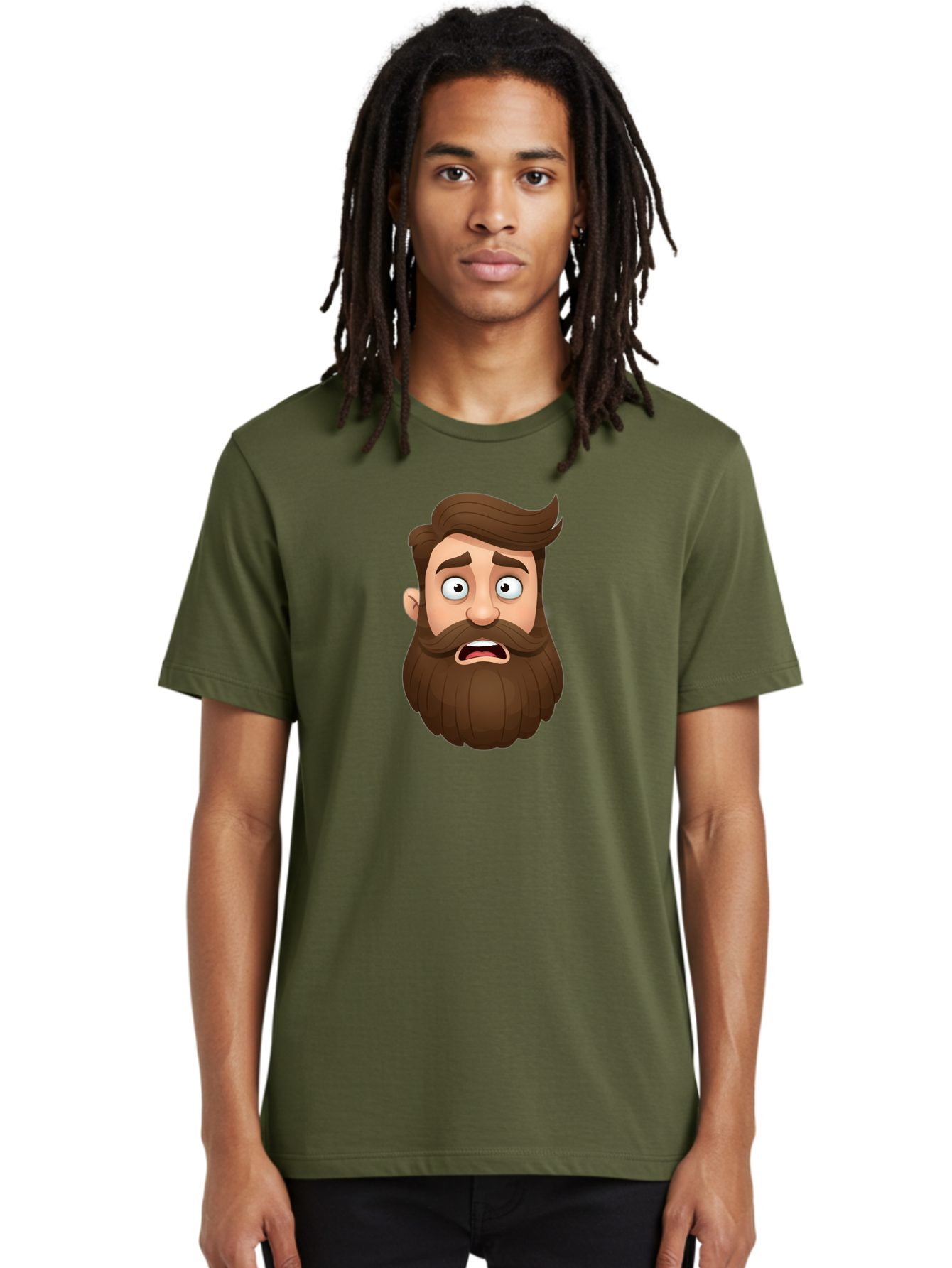 Shocked-Man Men'S Graphic Tee, 100% Cotton, Comfortable Casual Summer Wear, Machine Washable, Cartoon Character, Shocked Expression, Wide Eyes, Open Mouth, Surprised Face, Bearded Man, Comic Style, Exaggerated Features, Emotional Reaction Bad561