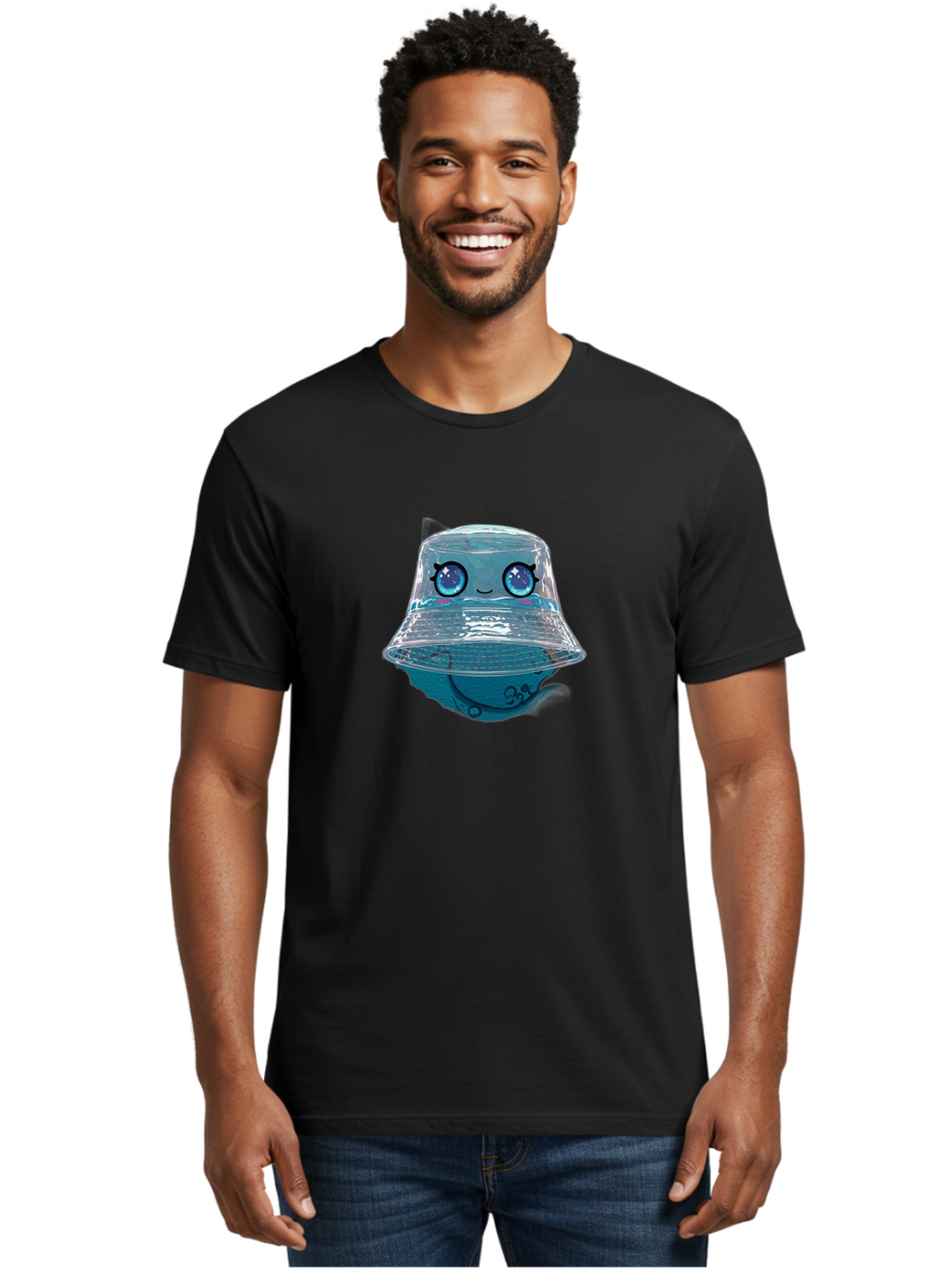 Shopkins-Jelly-Bucket Men'S Graphic Tee, 100% Cotton, Comfortable Casual Summer Wear, Machine Washable, Cartoon Ice Cream, Blue Ice Cream, Shopkins Character, Sweet Treats, Whimsical Design, Kawaii Style, Face With Eyes, Cute Desserts, Bad562