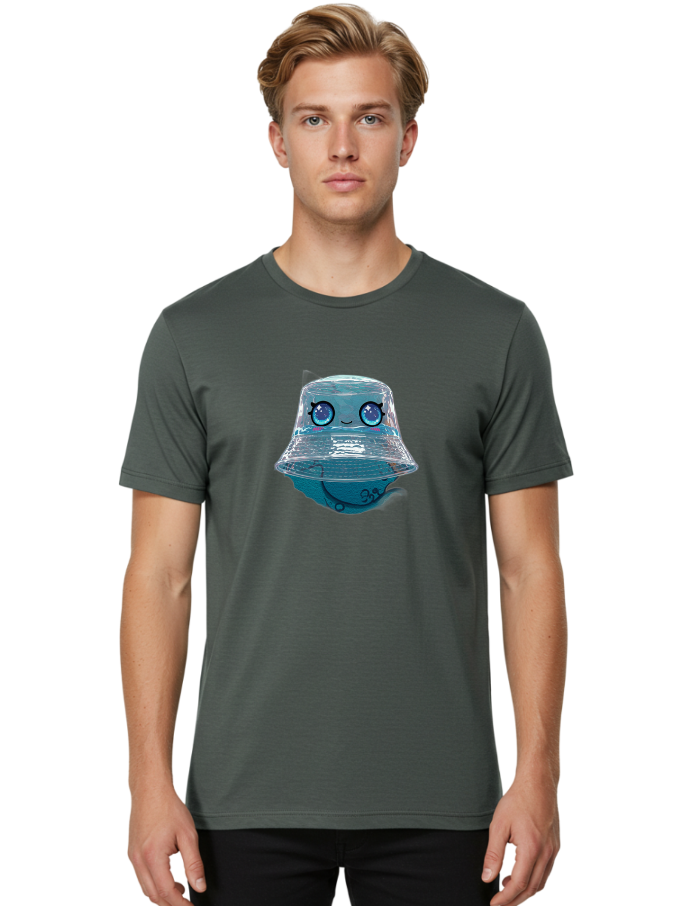 Shopkins-Jelly-Bucket Men'S Graphic Tee, 100% Cotton, Comfortable Casual Summer Wear, Machine Washable, Cartoon Ice Cream, Blue Ice Cream, Shopkins Character, Sweet Treats, Whimsical Design, Kawaii Style, Face With Eyes, Cute Desserts, Bad562