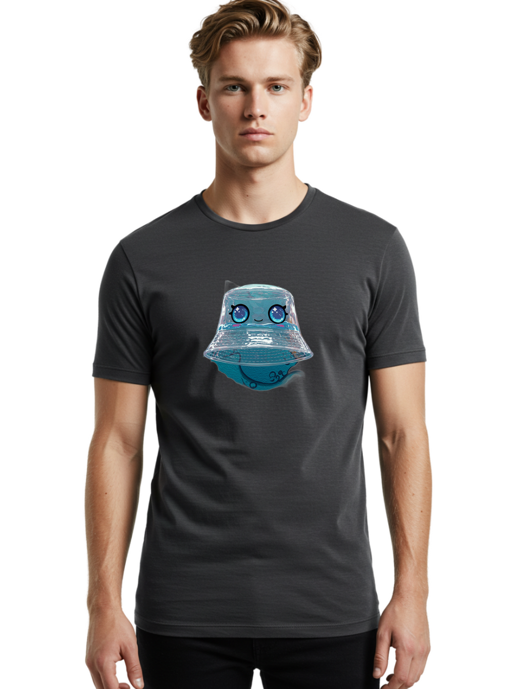 Shopkins-Jelly-Bucket Men'S Graphic Tee, 100% Cotton, Comfortable Casual Summer Wear, Machine Washable, Cartoon Ice Cream, Blue Ice Cream, Shopkins Character, Sweet Treats, Whimsical Design, Kawaii Style, Face With Eyes, Cute Desserts, Bad562