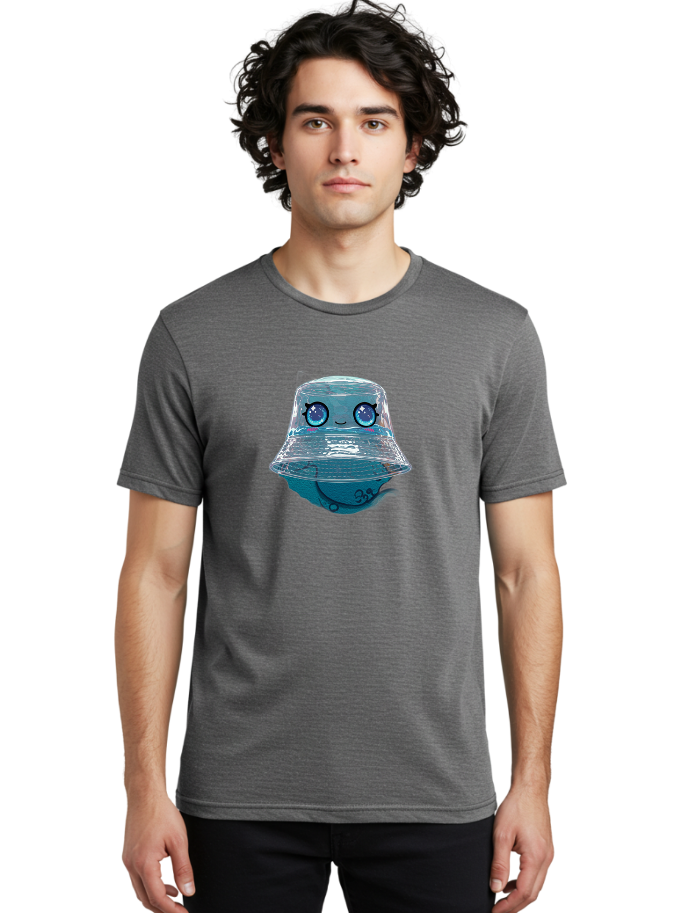 Shopkins-Jelly-Bucket Men'S Graphic Tee, 100% Cotton, Comfortable Casual Summer Wear, Machine Washable, Cartoon Ice Cream, Blue Ice Cream, Shopkins Character, Sweet Treats, Whimsical Design, Kawaii Style, Face With Eyes, Cute Desserts, Bad562