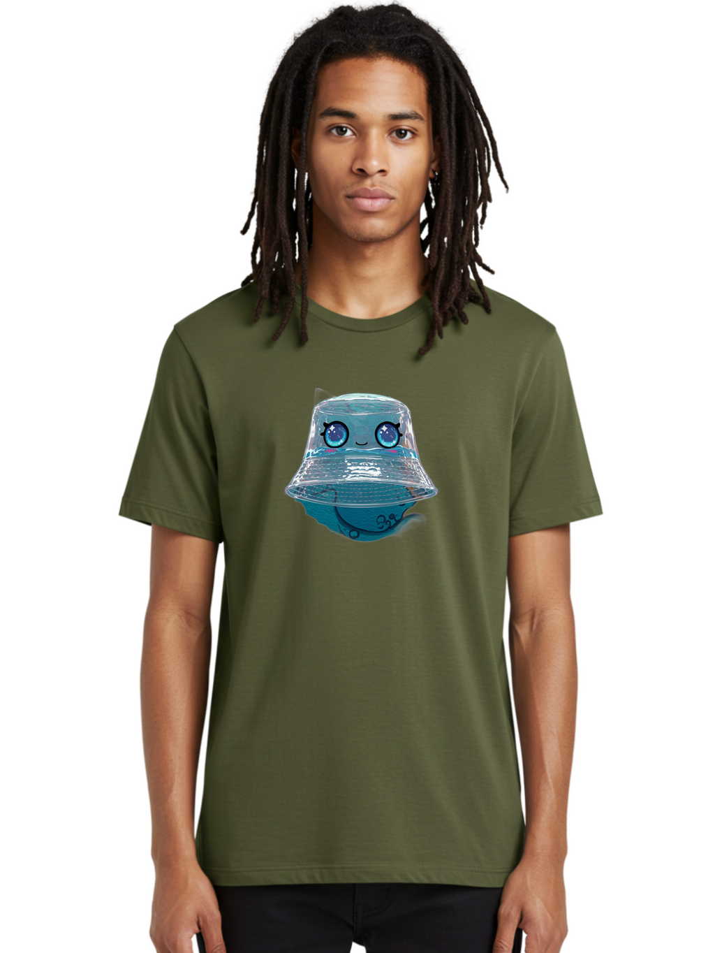 Shopkins-Jelly-Bucket Men'S Graphic Tee, 100% Cotton, Comfortable Casual Summer Wear, Machine Washable, Cartoon Ice Cream, Blue Ice Cream, Shopkins Character, Sweet Treats, Whimsical Design, Kawaii Style, Face With Eyes, Cute Desserts, Bad562