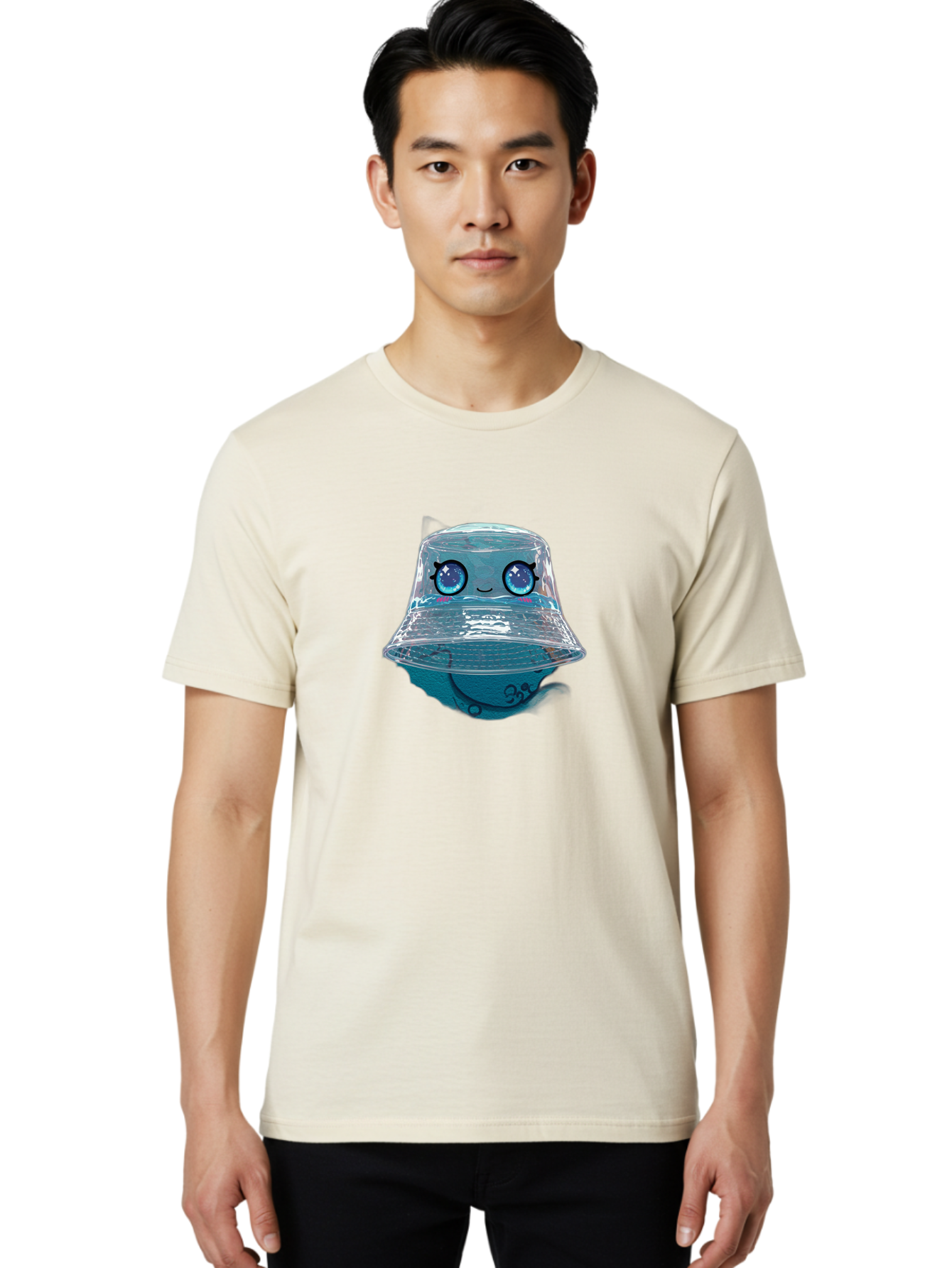 Shopkins-Jelly-Bucket Men'S Graphic Tee, 100% Cotton, Comfortable Casual Summer Wear, Machine Washable, Cartoon Ice Cream, Blue Ice Cream, Shopkins Character, Sweet Treats, Whimsical Design, Kawaii Style, Face With Eyes, Cute Desserts, Bad562
