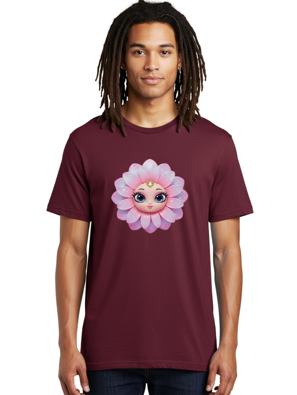 Shopkins-Petal-Blossom Men'S Graphic Tee, 100% Cotton, Comfortable Casual Summer Wear, Machine Washable, L.O.L. Surprise! Doll, Petal Character, Pink Flower, Glittery Petals, Blue Eyes, Mascara Eyelashes, Gemstone Tiara, Cute Face, Bad563