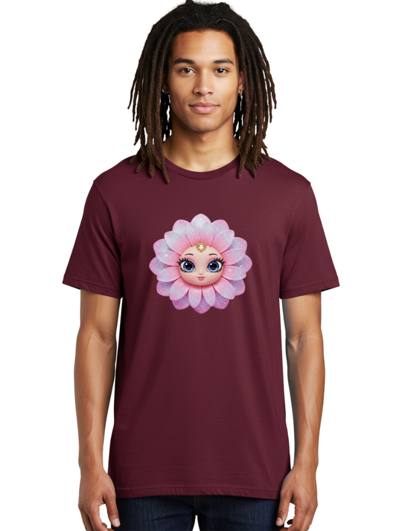 Shopkins-Petal-Blossom Men'S Graphic Tee, 100% Cotton, Comfortable Casual Summer Wear, Machine Washable, L.O.L. Surprise! Doll, Petal Character, Pink Flower, Glittery Petals, Blue Eyes, Mascara Eyelashes, Gemstone Tiara, Cute Face, Bad563