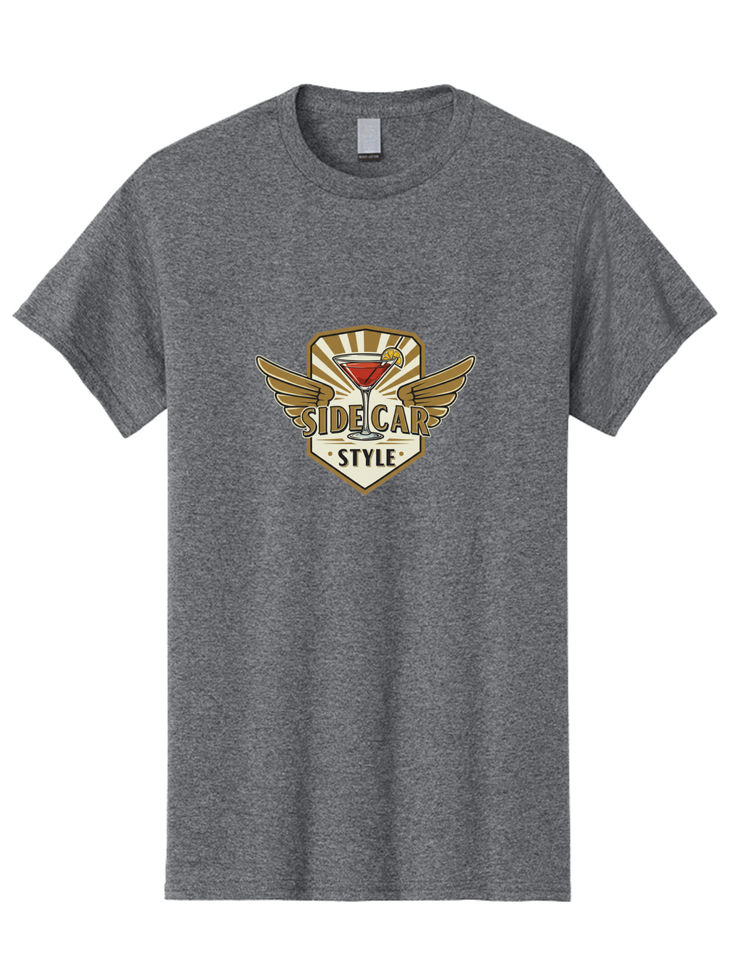 Side-Car-Style Men'S Graphic Tee, 100% Cotton, Comfortable Casual Summer Wear, Machine Washable, Martini Glass, Cocktail Drink, Lemon Slice, Wing Design, Emblem Logo, Vintage Style, Luxury Feel, Barware, Gold Accents, Classic Cocktail Bad564