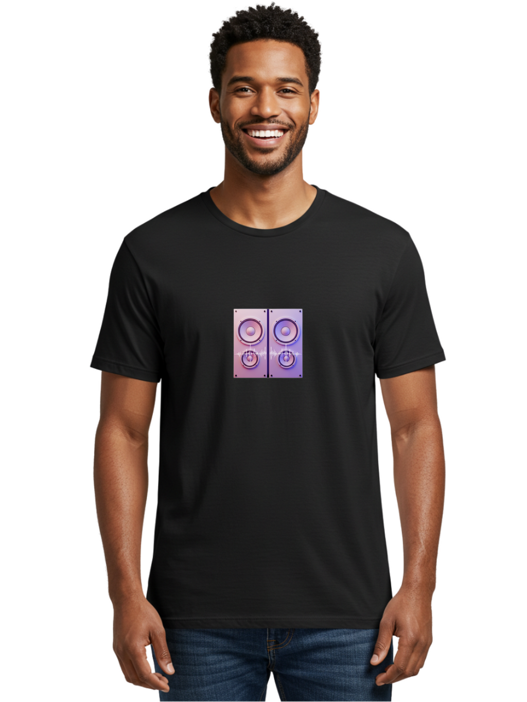 Silver-Speakers Men'S Graphic Tee, 100% Cotton, Comfortable Casual Summer Wear, Machine Washable, Stereo Speakers, Audio Equipment, Sound Technology, Music System, Sound Waves, White Sound Wave, Sound Vibration, Stereo Sound Bad567