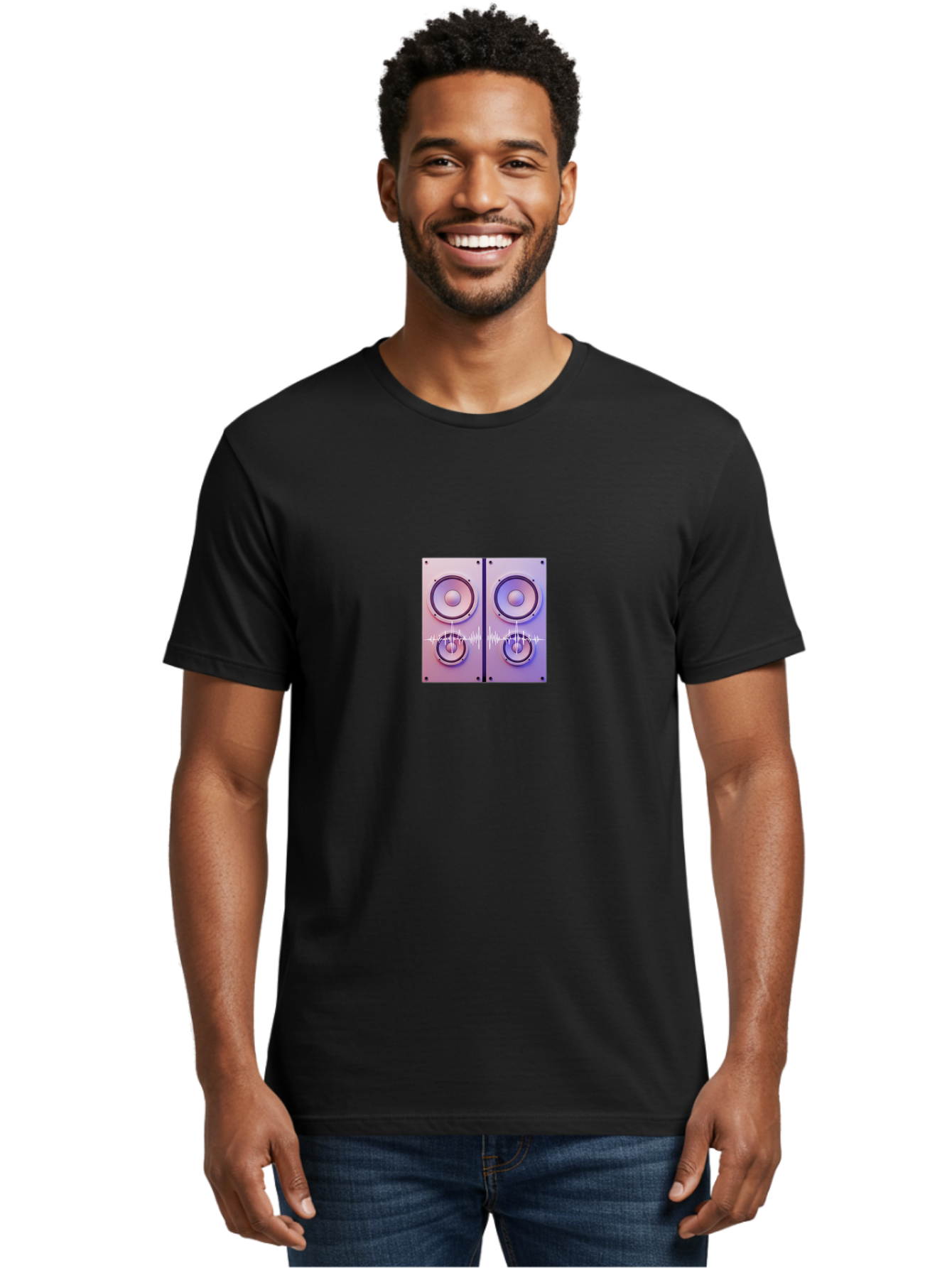 Silver-Speakers Men'S Graphic Tee, 100% Cotton, Comfortable Casual Summer Wear, Machine Washable, Stereo Speakers, Audio Equipment, Sound Technology, Music System, Sound Waves, White Sound Wave, Sound Vibration, Stereo Sound Bad567