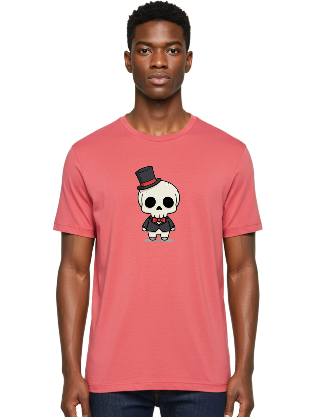 Skeleton-Gentleman Men'S Graphic Tee, 100% Cotton, Comfortable Casual Summer Wear, Machine Washable, Cartoon Skeleton, Gentleman Attire, Top Hat, Bow Tie, Spooky Chic, Halloween Style, Formal Wear, Skull Character, Kawaii Aesthetic, Bad572
