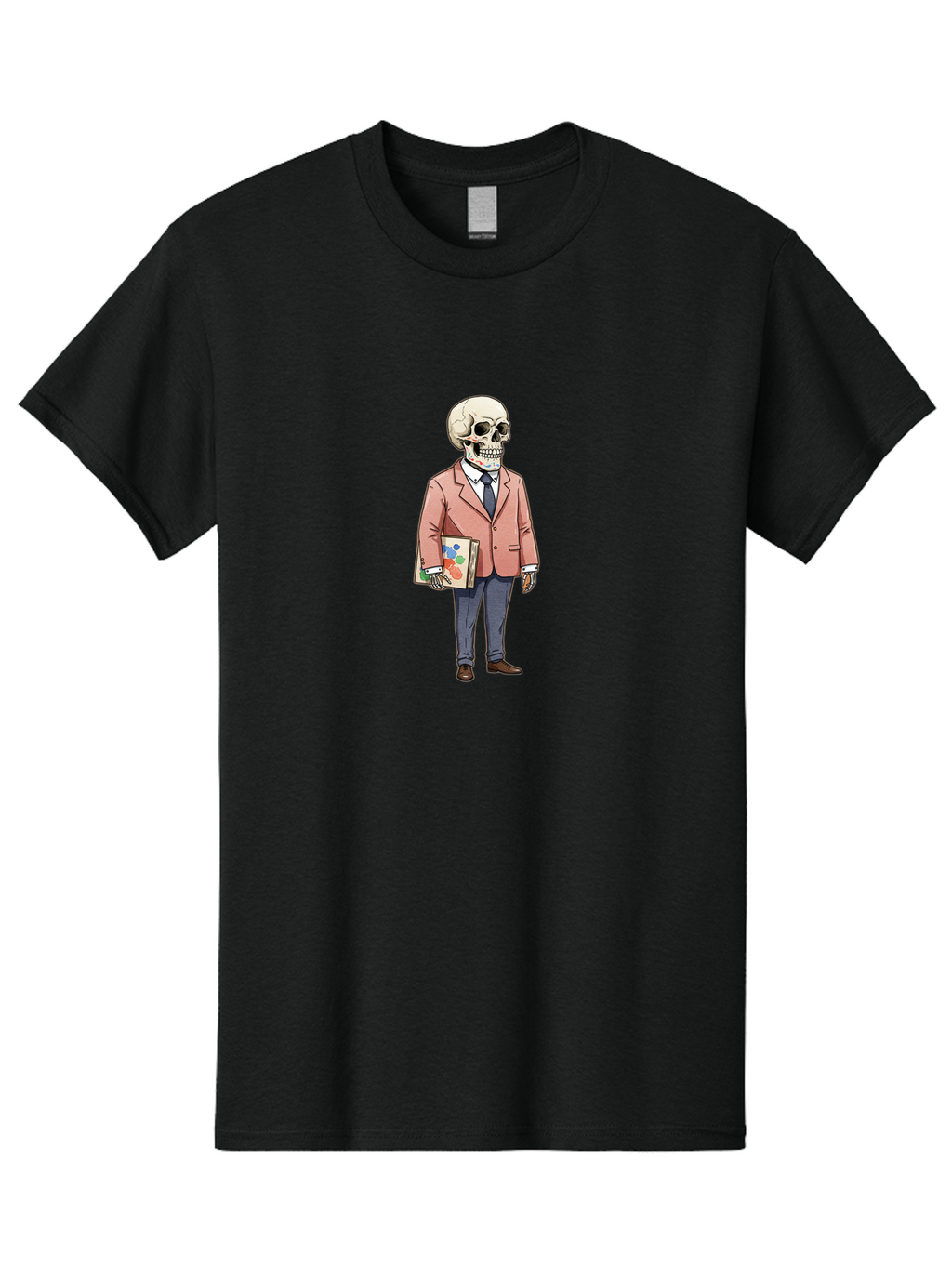 Skeleton-In-Suit-2 Men'S Graphic Tee, 100% Cotton, Comfortable Casual Summer Wear, Machine Washable, Cartoon Skeleton, Formal Attire, Business Suit, Holding Books, Anatomy Education, Quirky Illustration, Unique Art Style, Surreal Character, Bad574