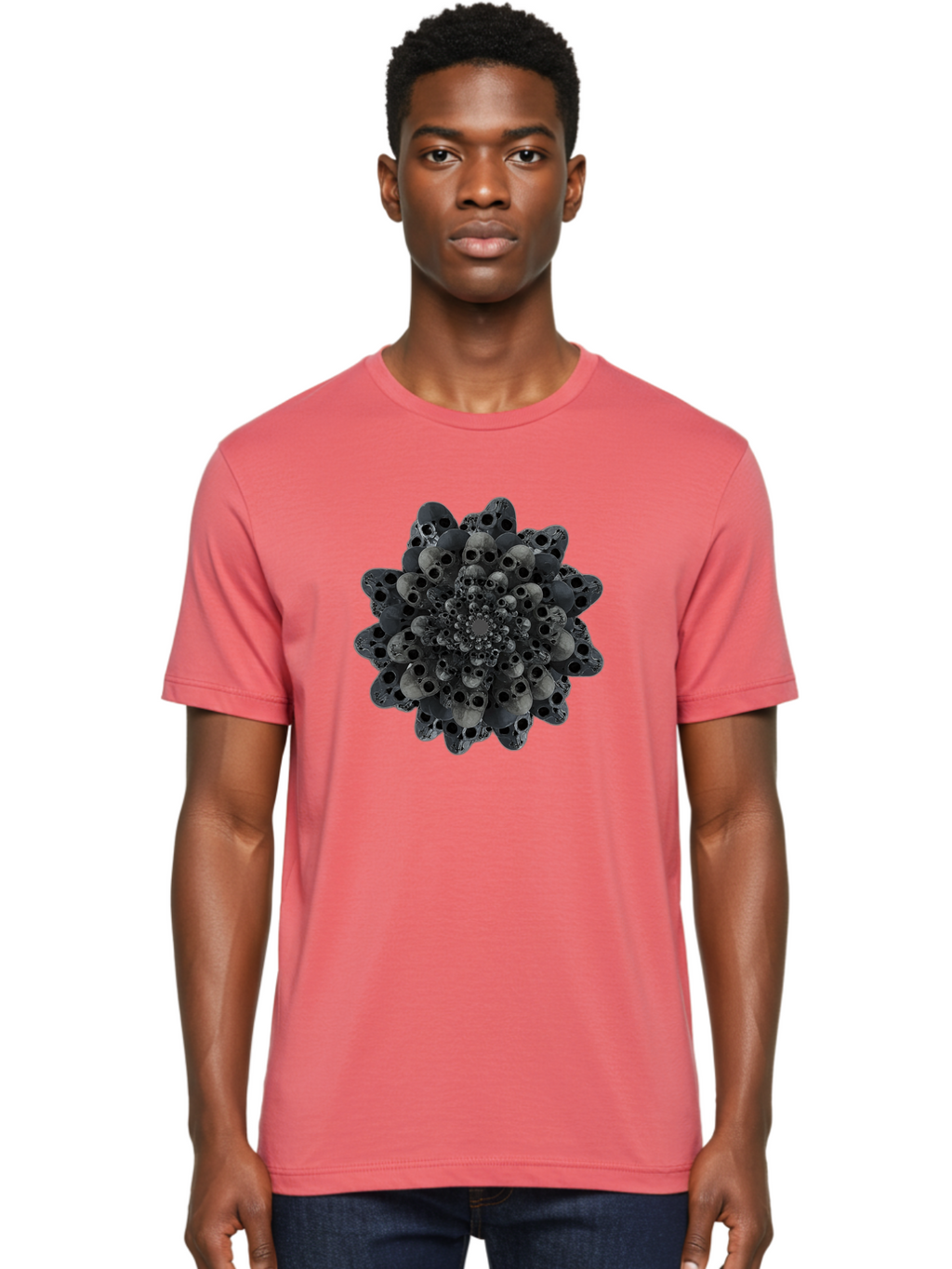 Skull-Cluster-1 Men'S Graphic Tee, 100% Cotton, Comfortable Casual Summer Wear, Machine Washable, Skull Flower, Human Skulls, Floral Arrangement, Dark Art, Gothic Decor, Skulls, Eerie Art, Dark Floral Design, Macabre Bad581