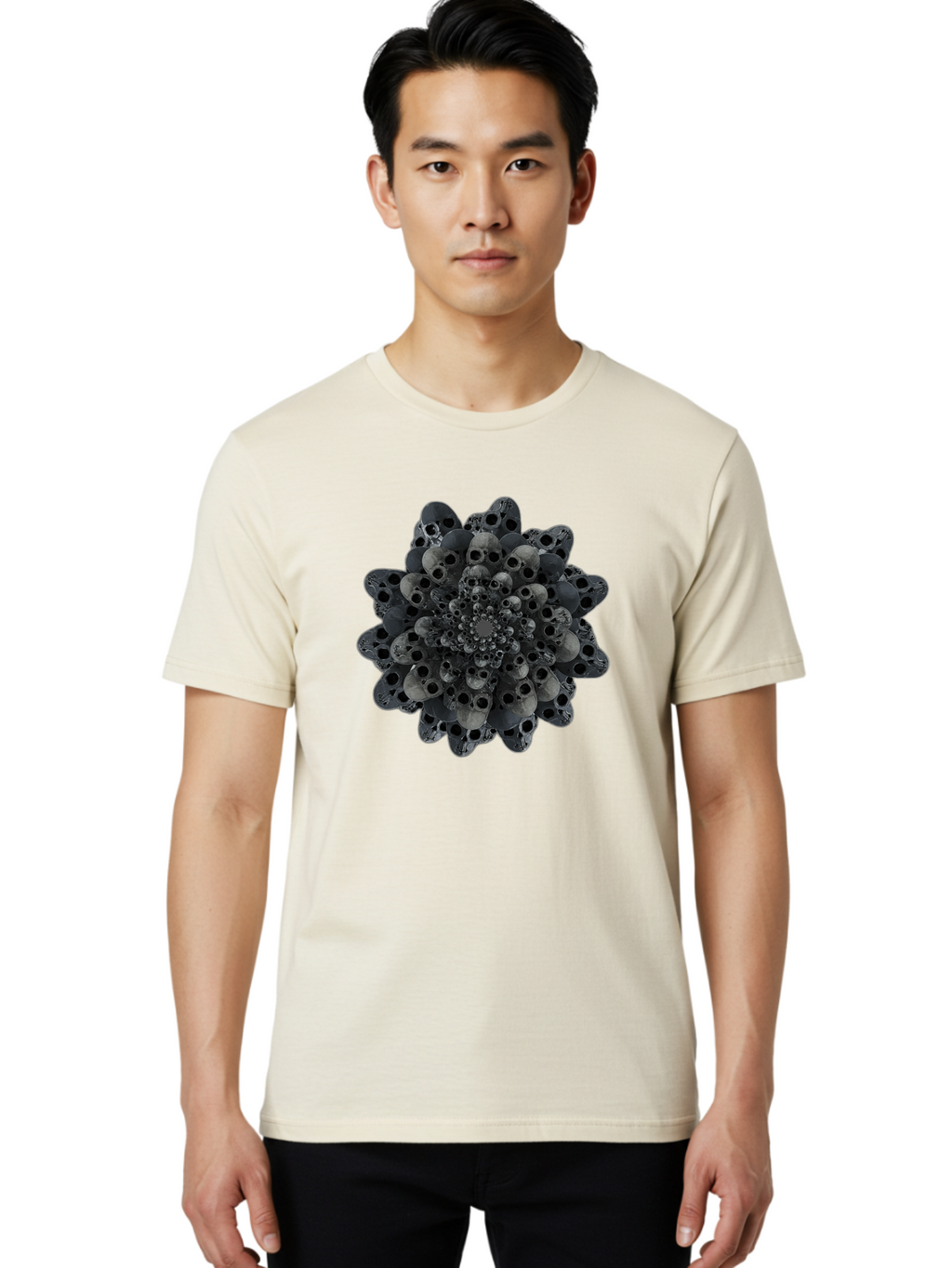 Skull-Cluster-1 Men'S Graphic Tee, 100% Cotton, Comfortable Casual Summer Wear, Machine Washable, Skull Flower, Human Skulls, Floral Arrangement, Dark Art, Gothic Decor, Skulls, Eerie Art, Dark Floral Design, Macabre Bad581